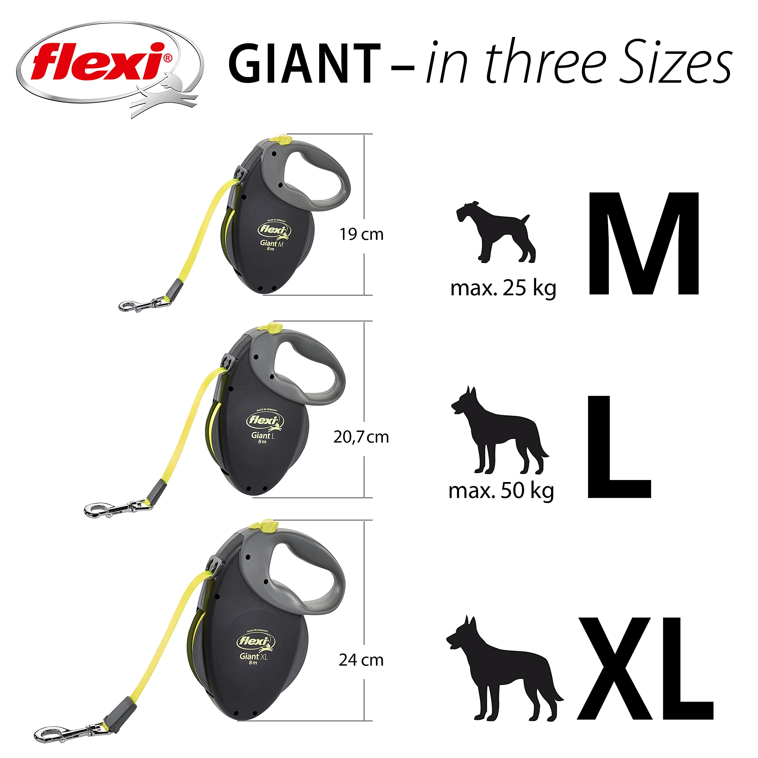 Flexi Giant Tape Retractable Dog Leashes For Medium Dogs Upto 55 Lbs. – 26 Ft., Black | Tangle Free Pet Walking Leash With One-Handed Brake, Pause, Lock|German Quality Product