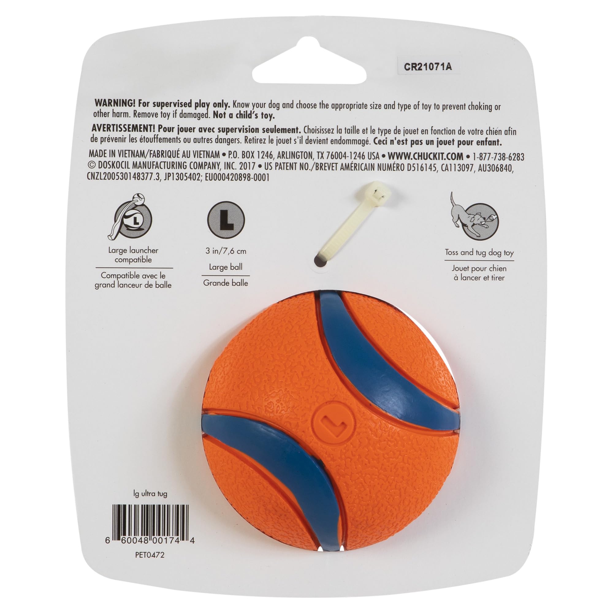 Chuckit! Ultra Tug Dog Toy - Ultra Ball On A Durable Nylon Cord Handle - Fetch And Tug-Of-War Toy For Dogs - Size Large - For Breeds 60-100 Lbs - 3-Inch Diameter - Orange And Blue