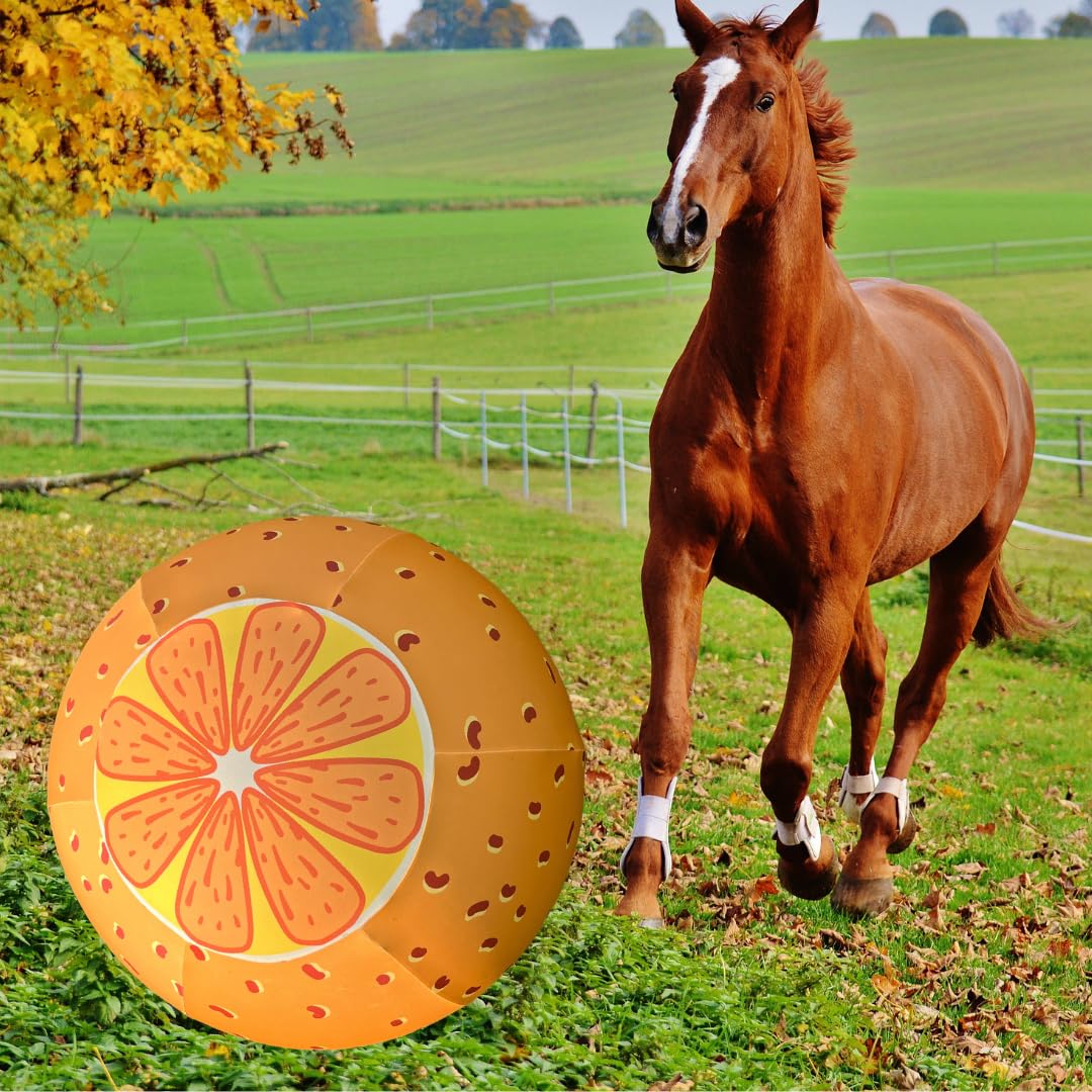 Horzmetnex Horse Ball Cover 30Inch - Stretchable Fabric With Orange Pattern Design,Washable Protector For Equine Therapy, Traini