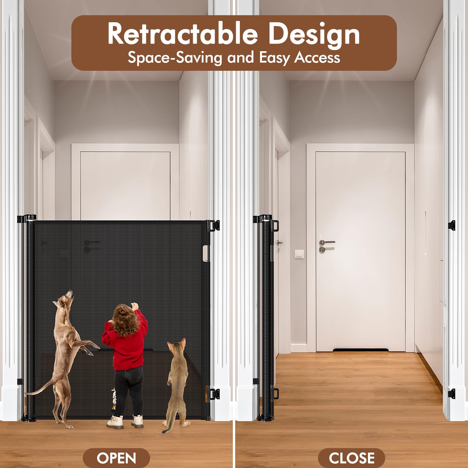 48 Inch Extra Tall Pet Gate, Extends to 55'' Wide, Extra Tall Retractable Baby Gates for Dogs Extra Tall Dog Gate Indoor Tall Me