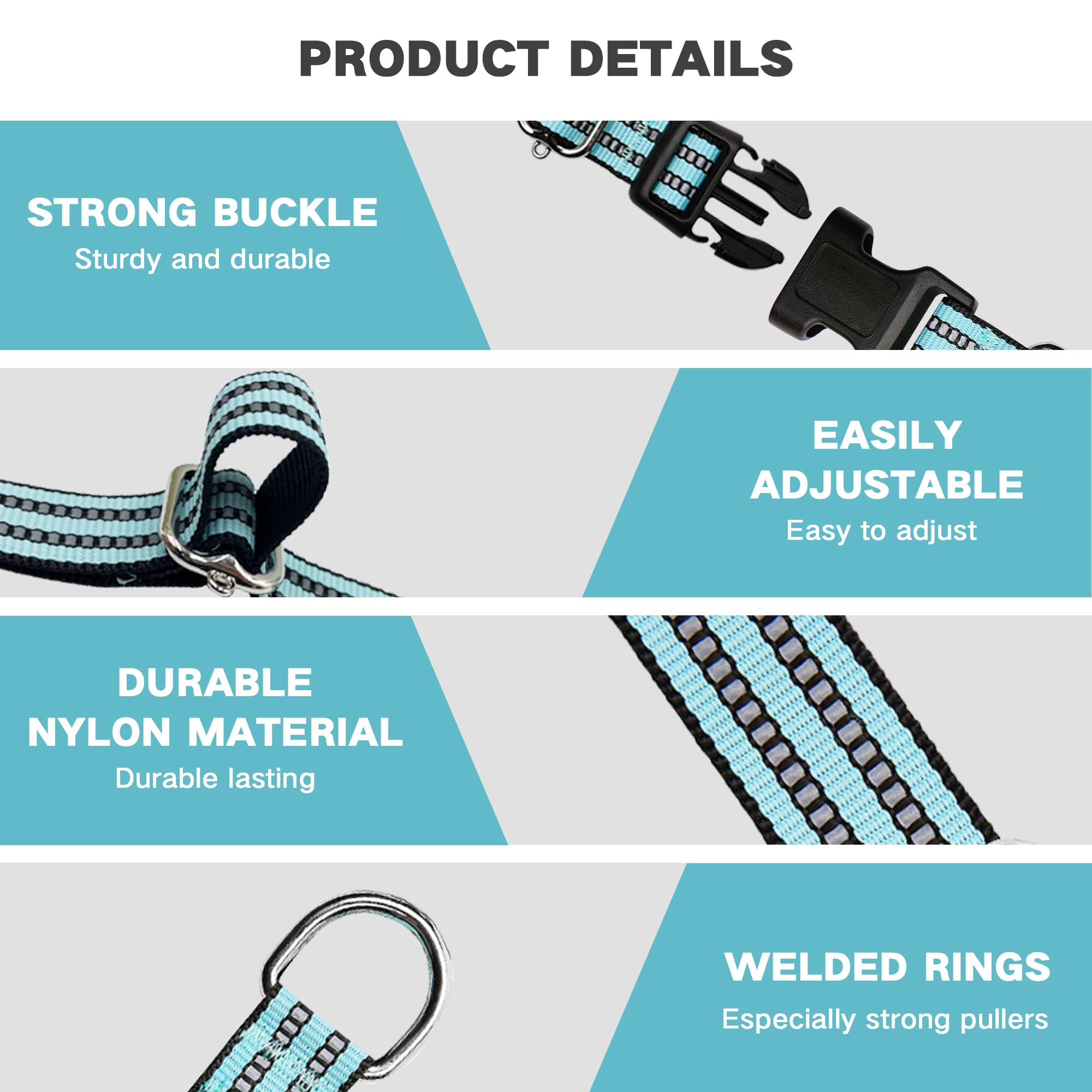 Hikiko Martingale Dog Collars Reflective Nylon Dog Collar With Quick Release Buckle Adjustable Training No Slip Dog Collar (Small, Sky Blue)