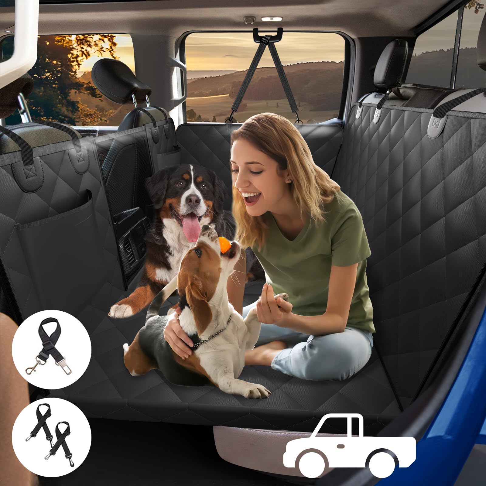 Xl Truck Back Seat Extender For Dogs, Dog Seat Cover Back Seat Holds 420Lbs, Hard Bottom Pet Seat Covers For Crew Cab Trucks, Do