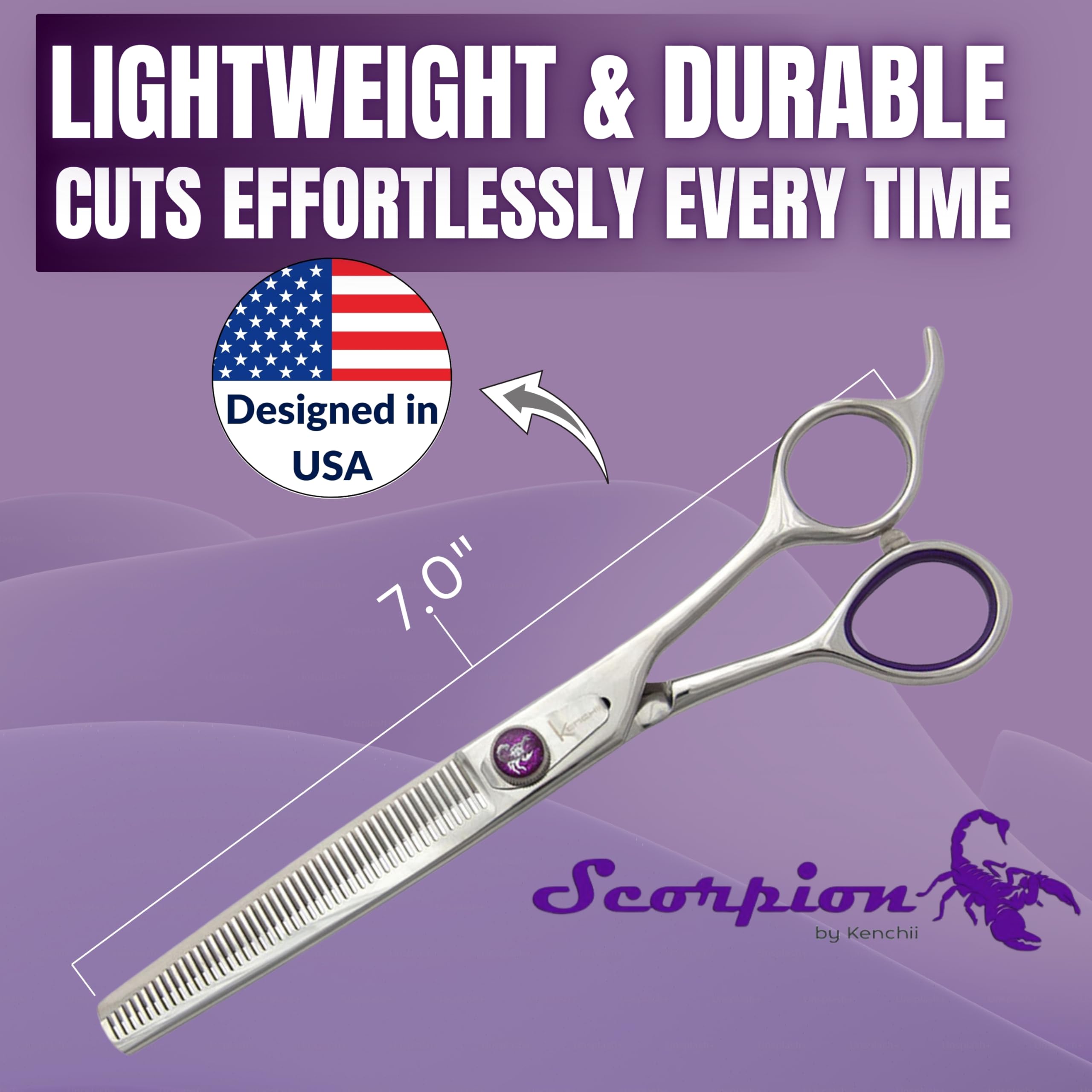 Kenchii Scorpion 46 Tooth Thinning Scissors For Dogs And Pets - Premium Steel Scissors For Dog Grooming - Dog Shears Pet Grooming Accessories - Pet Hair Trimming Scissor