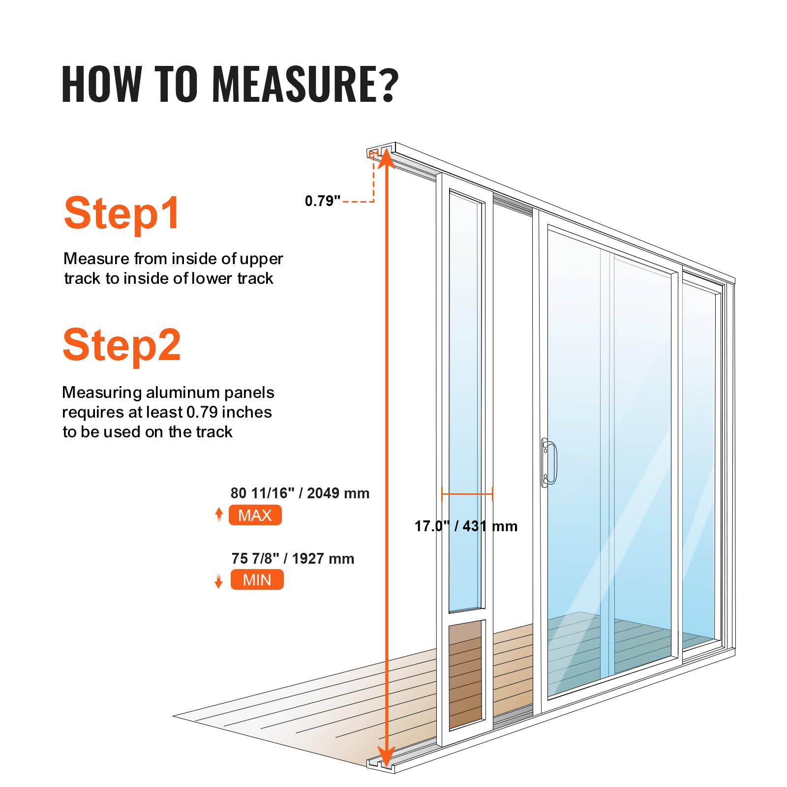 VEVOR Dog Door for Sliding Glass Door, 75 7/8''-80 11/16'' Adjustable Height Doggy Door for Sliding Doors, Aluminum Frame Temper