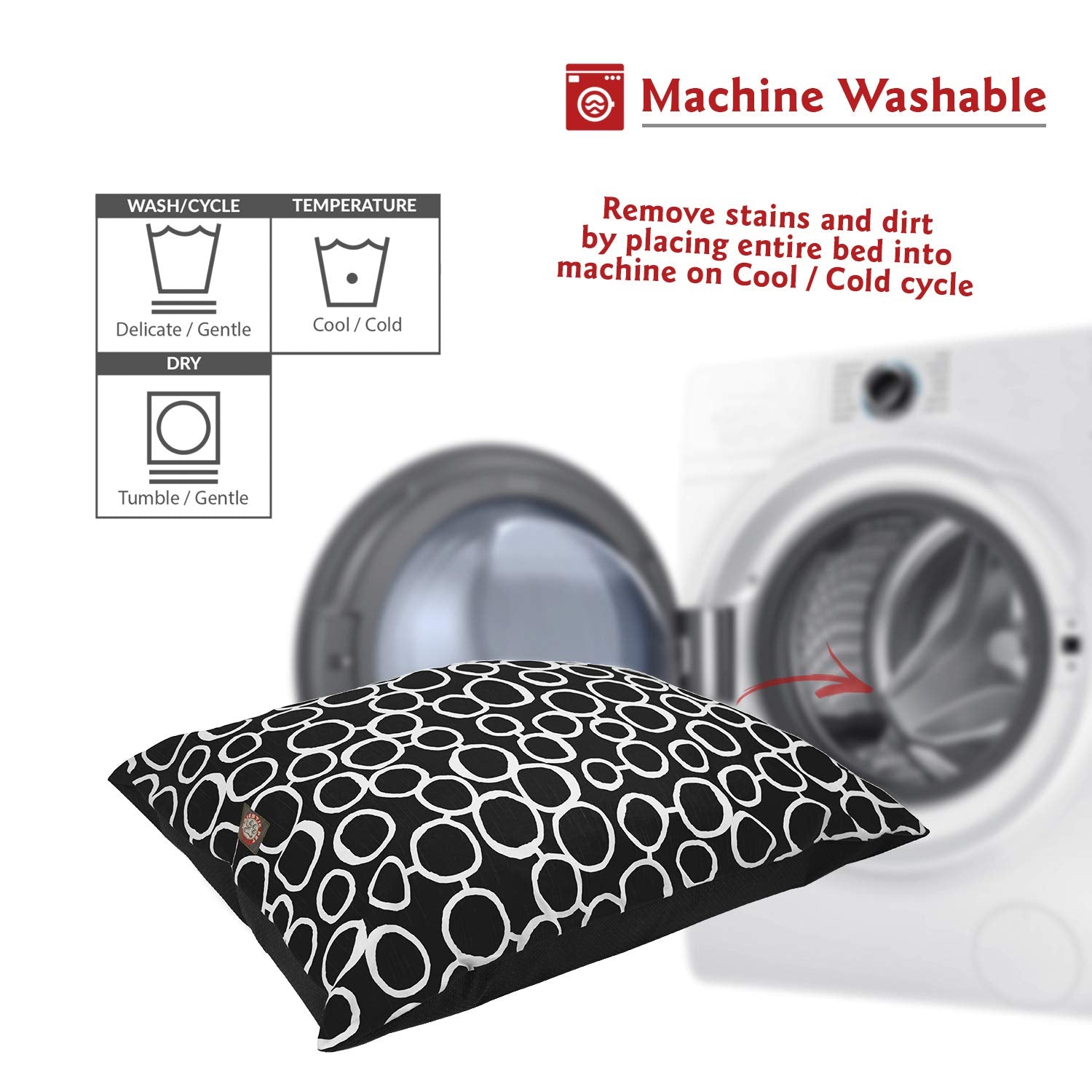 Majestic Pet Rectangle Large Dog Bed Washable – Non Slip Comfy Pet Bed – Dog Crate Bed Super Value Pillow Dog Bed – Dog Kennel Bed For Sleeping - Dog Bed Large Breed 46 X 35 Inch – Fusion Black
