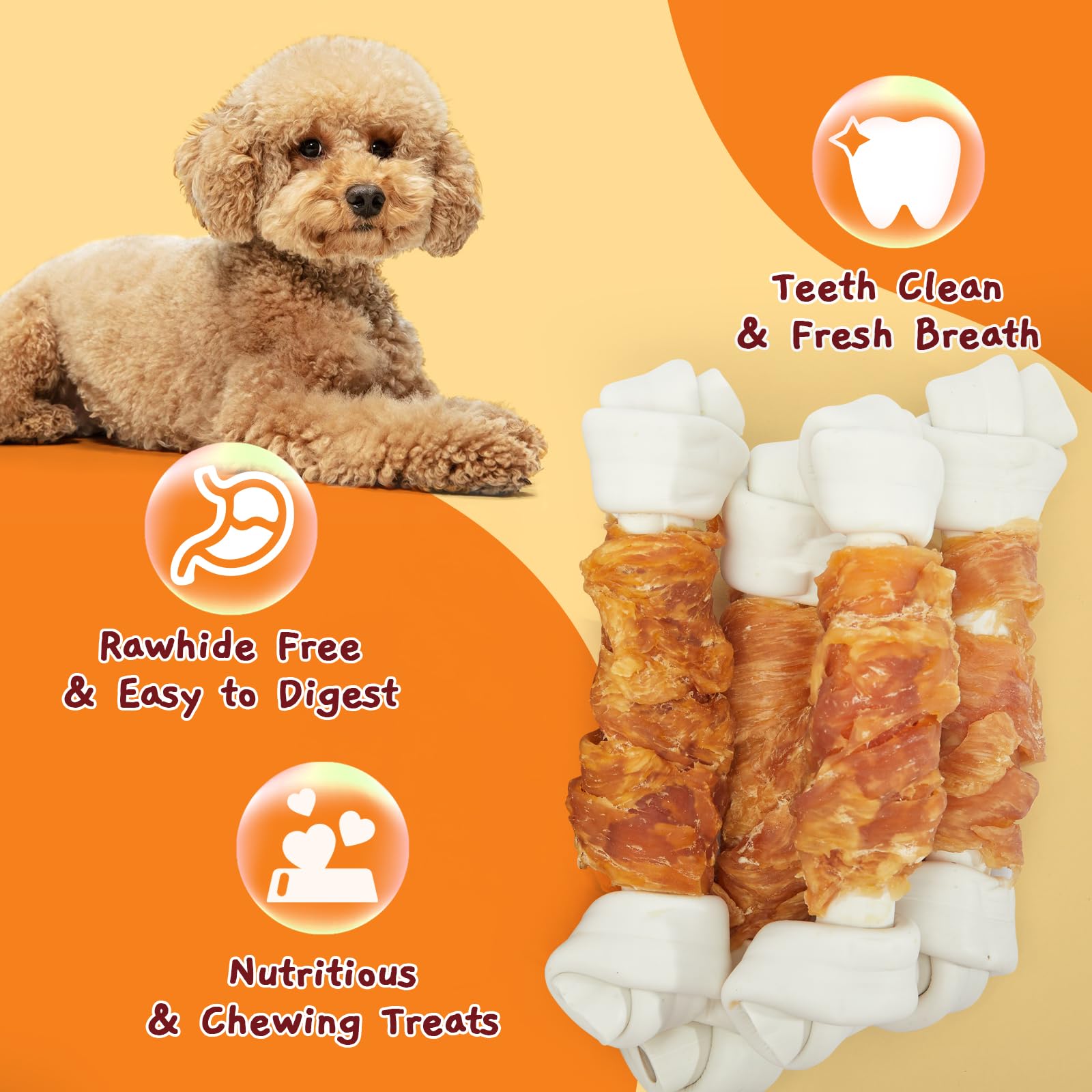 Jungle Calling Rawhide Free Dog Bones, 6.5 Real Chicken Wrapped Dog Chew Bones for Medium and Large Dogs Training Treats