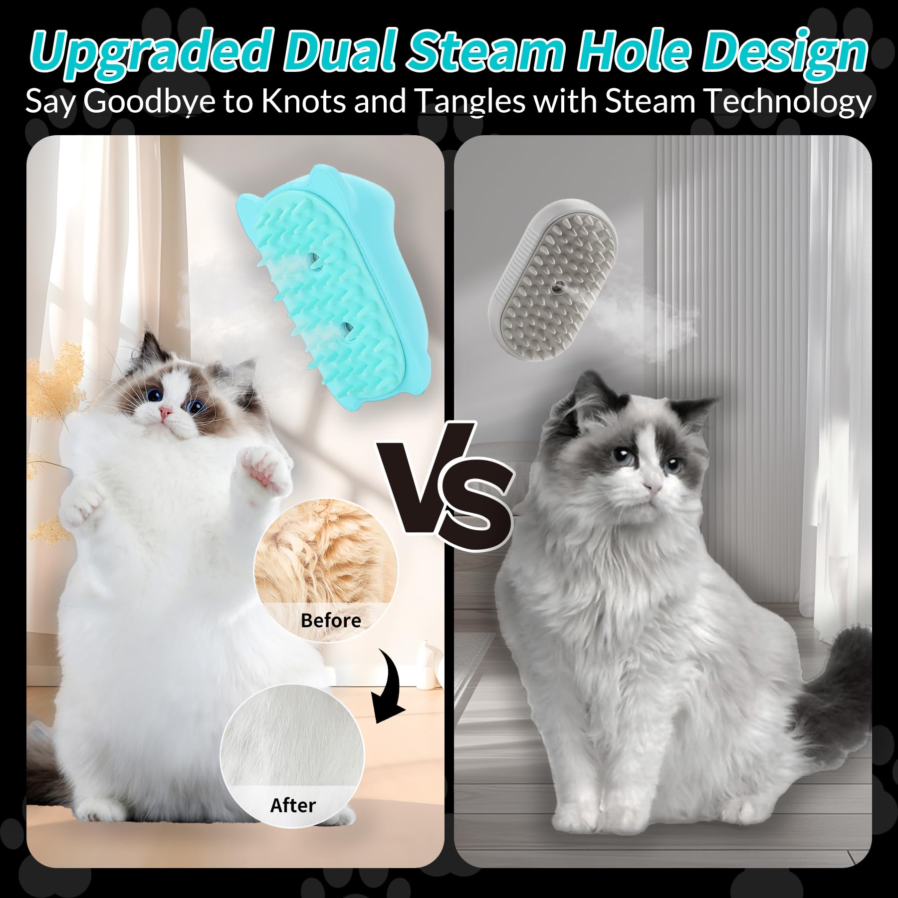 Steam Brush 3 In 1 For Shedding Grooming, Rechargeable Silicone Pet Brush For Cat Dog Massage And Clean Comb - Blue