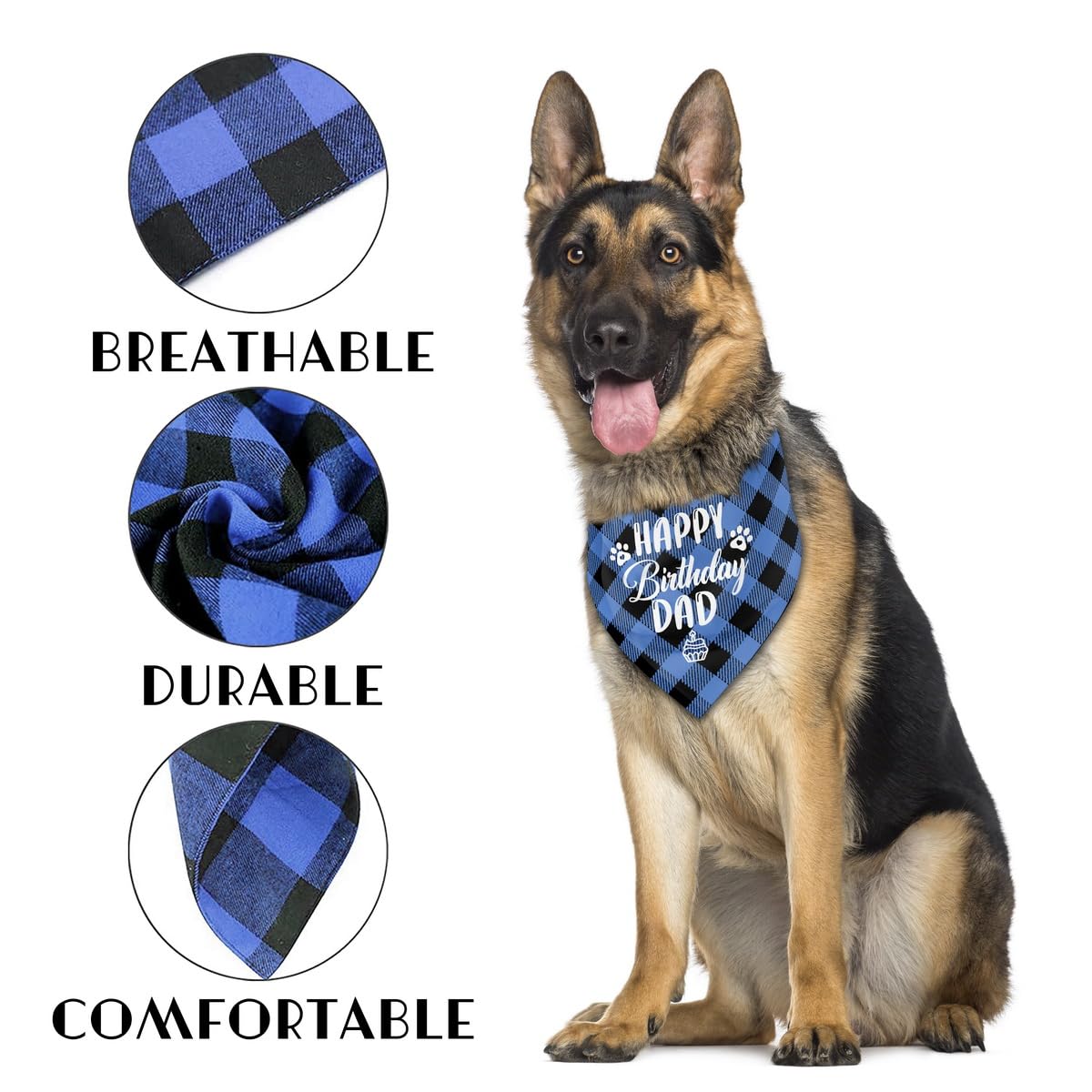 Dog Bandana, Happy Birthday Dad Dog Bandana, Dog Scarf Classical Plaid Printing, Dog Scarf Accessories, Dog Bandana Pet Scarf, P