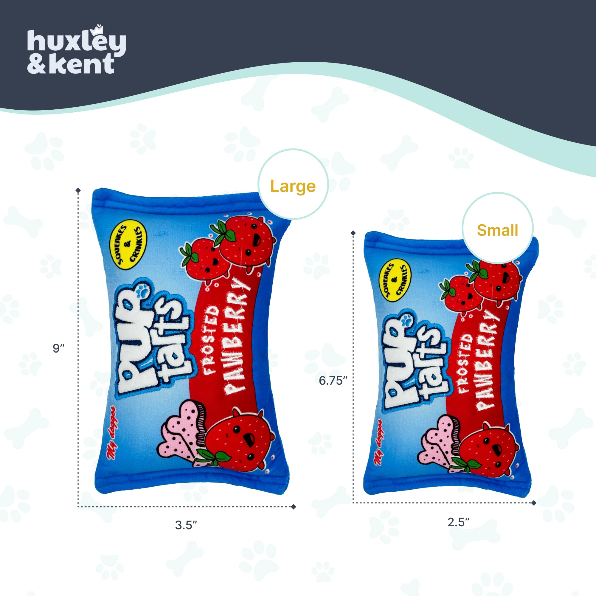 Huxley & Kent For Dogs - Pup-Tarts Frosted Pawberry (Large) - Snack Attack Power Plush Funny Dog Toy With Squeaker - H&K