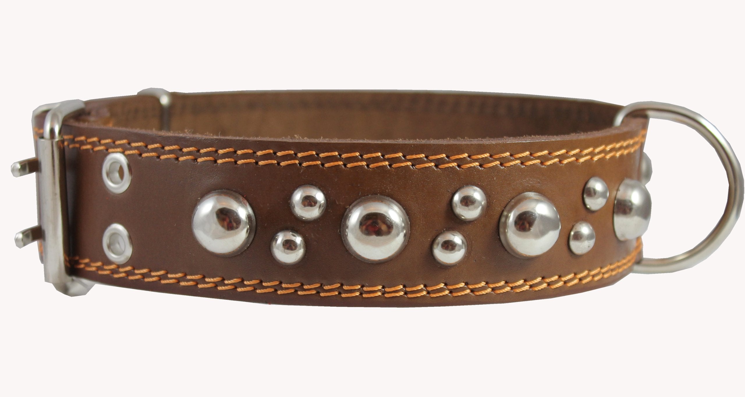 Genuine 1.75' Wide Thick Leather Studded Dog Collar. Fits 21.5'-26' Neck, Xlarge Breeds Bullmastiff
