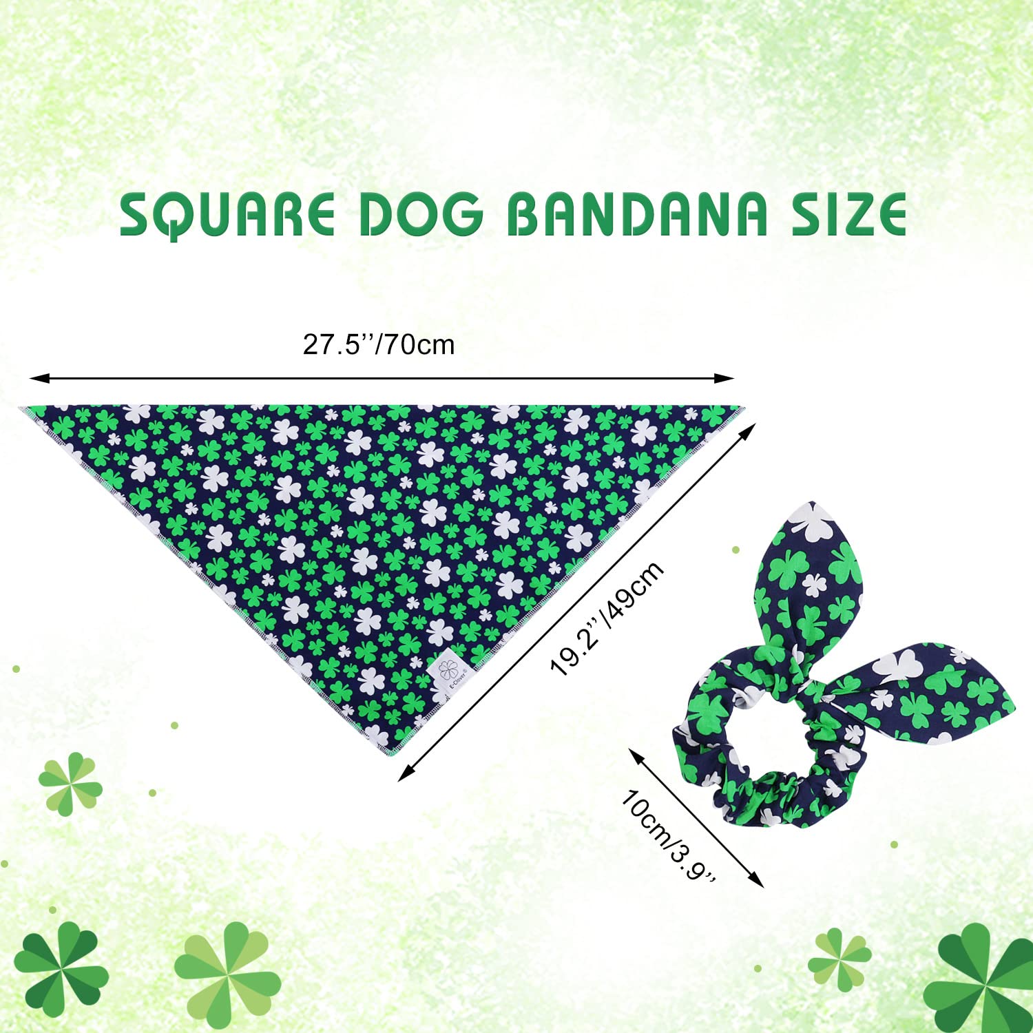 E-Clover Spring Dog Bandana & Matching Scrunchie Set Shamrock Lucky Dog Bandanas Scarf With Bow Hair Ties For Medium Large Dogs