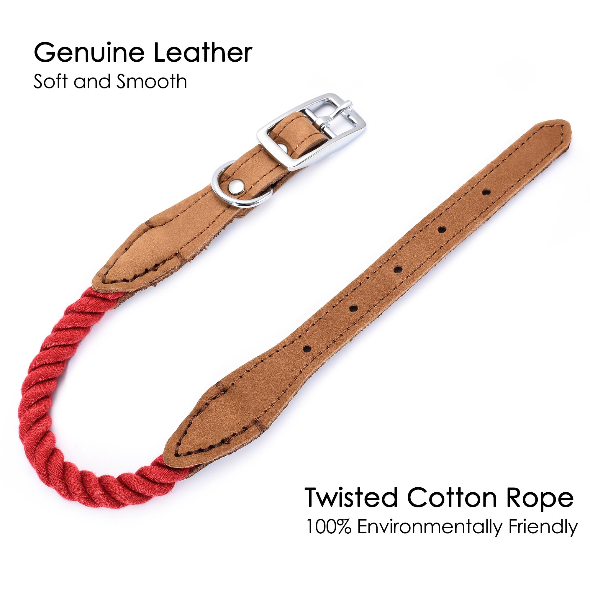 Mile High Life Rope & Leather Dog Collar | Durable Braided Cotton Rope & Genuine Leather W Metal Pin Buckle | Classic Puppy Coll