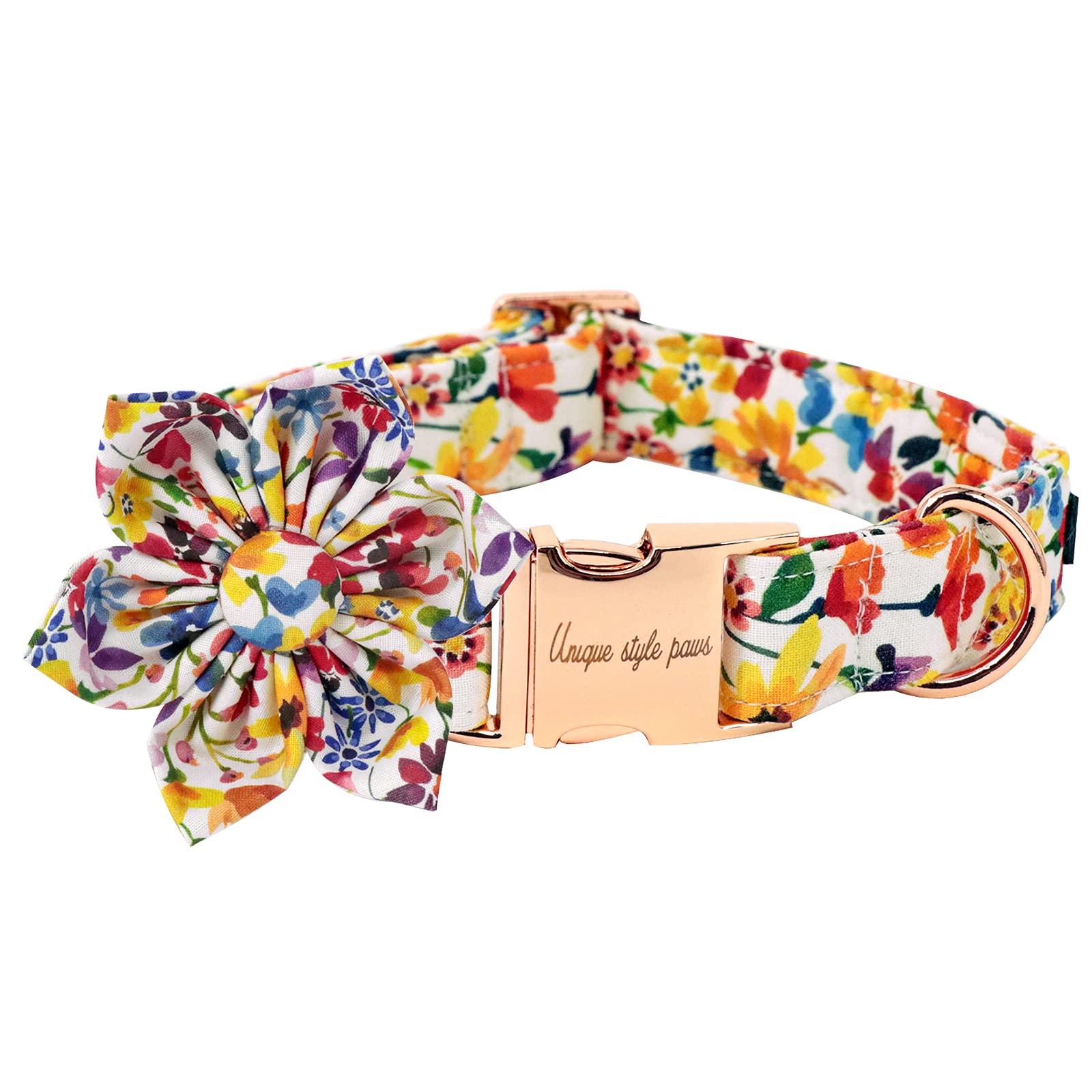 Uniqe Style Paws Flower Dog Collar, Puppy Collar Adjustable Girl Dog Collar With Flower, Durable Floral Pattern Pet Collar For X-Large Female Dogs