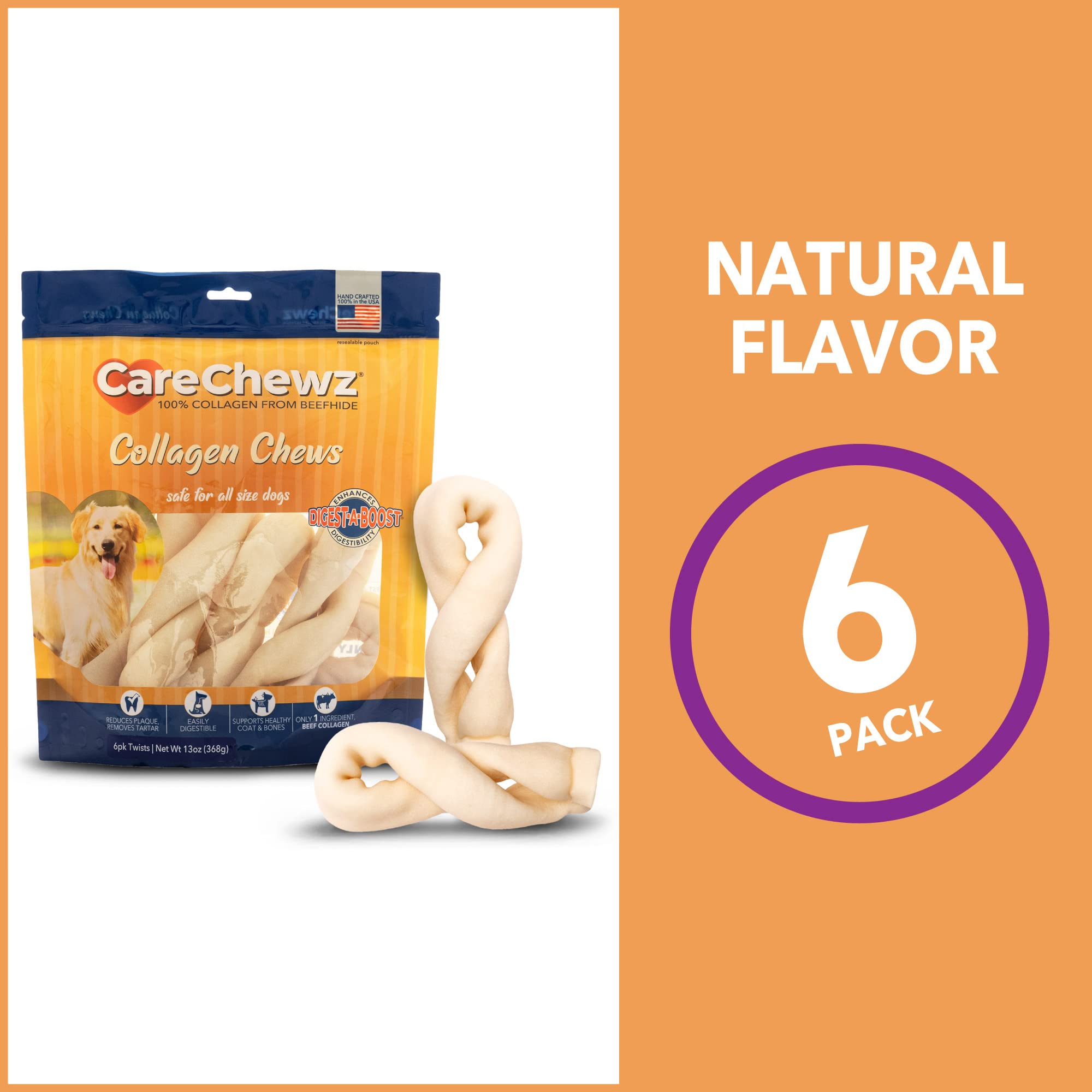 Pet Factory CareChewz Collagen 6-7 Twist Keys Dog Chew Treats - Natural Flavor, 6 Count/1 Pack