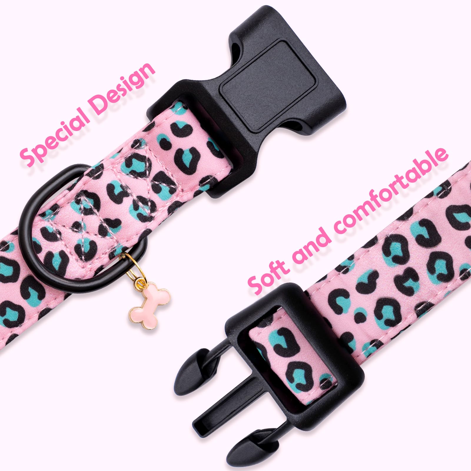 Faygarsle Dog Collar For Small Medium Large Dogs Cute Pink Puppy Collars For Female Dogs Leopard Print Patterned Pet Collars For