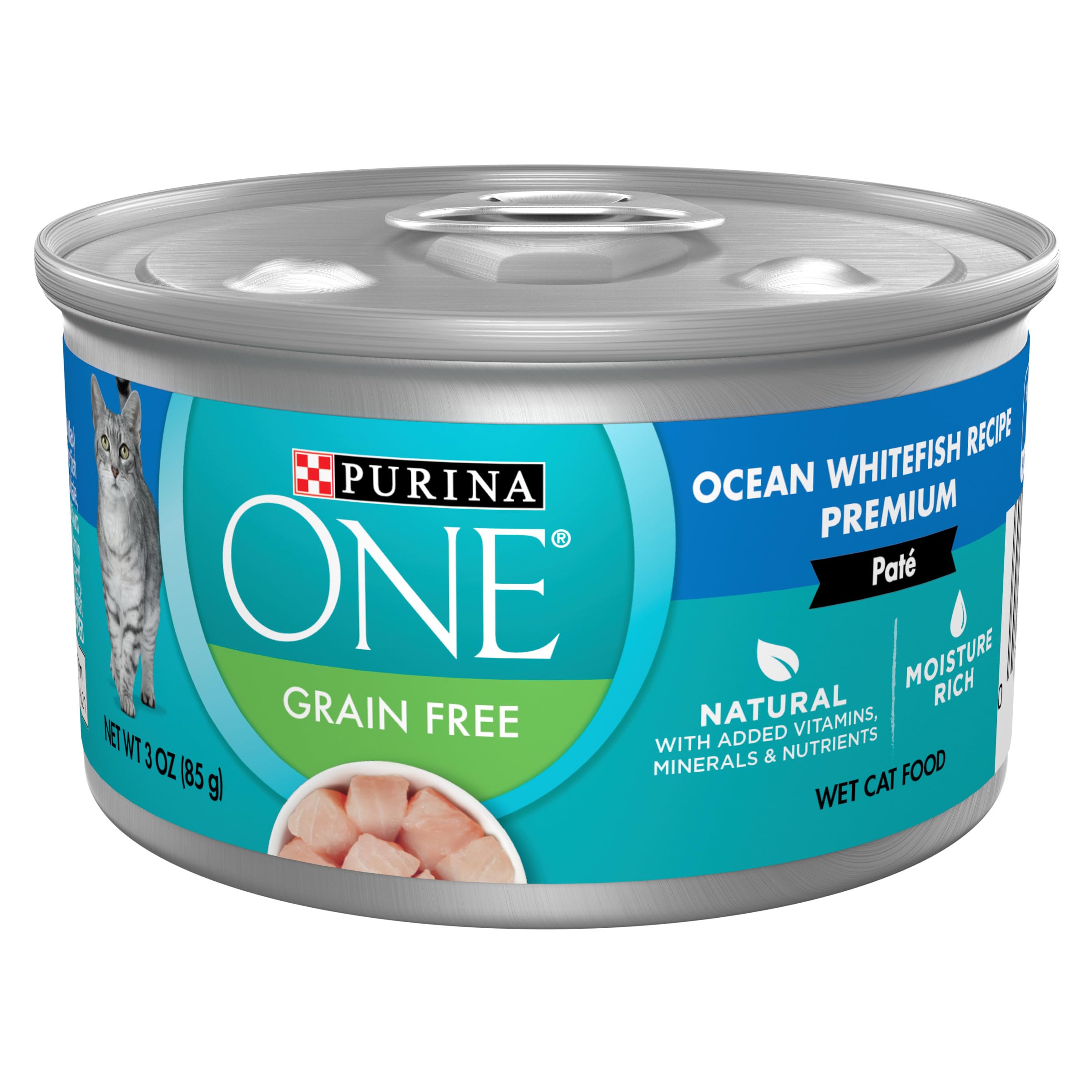 Purina ONE Natural, High Protein, Grain Free Wet Cat Food Pate, Ocean Whitefish Recipe - (Pack of 24) 3 oz. Pull-Top Cans