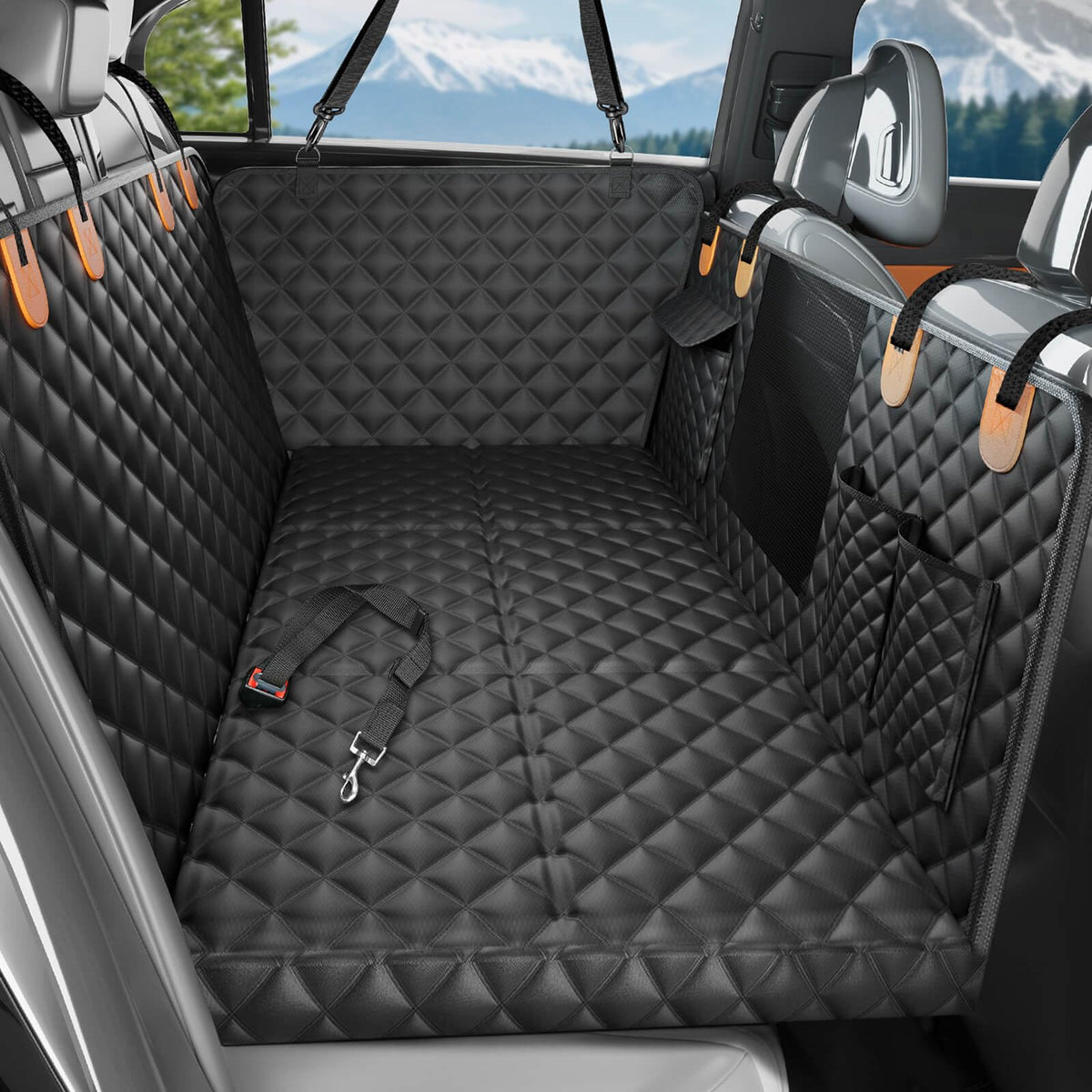 Back Seat Extender for Dogs, Dog Car Seat Cover for Back Seat with Hard Bottom, Waterproof Dog Hammock for Car with Mesh Window 