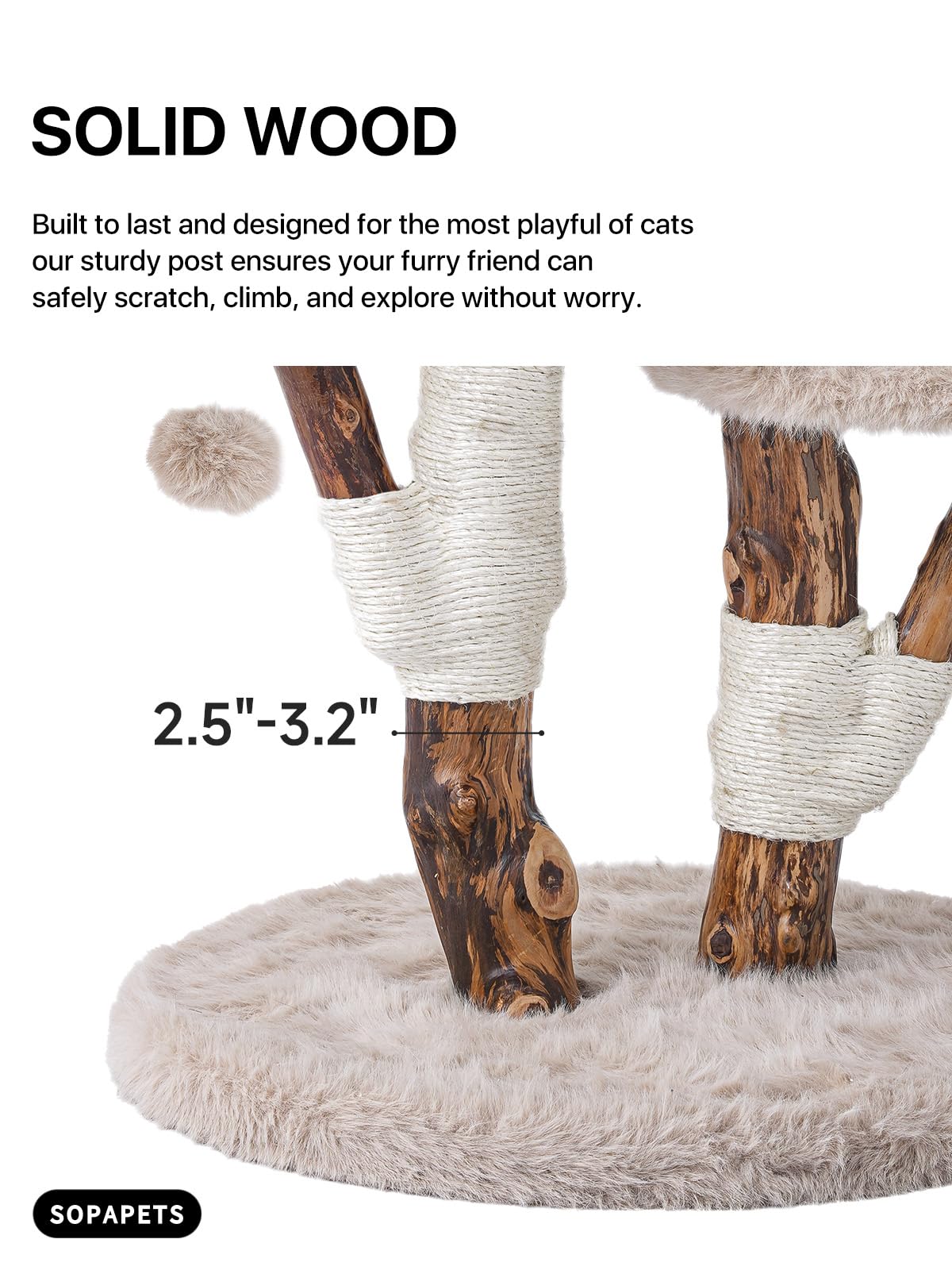Aesthetic Cat Tree Tower for Large Cats, Large Cat Tree for Maine Coon Indoor Cats with Faux Fox Fur, Solid Wood Sisal Scratchin