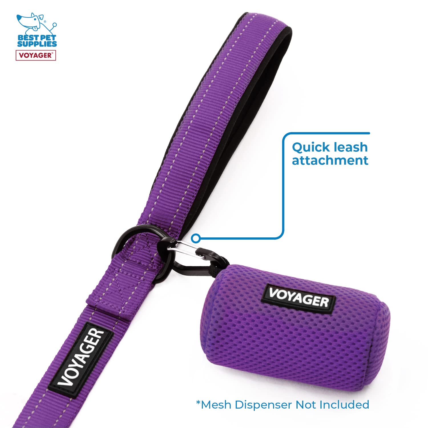 Voyager Reflective Dog Leash With Neoprene Handle, 5Ft Long, Supports Small, Medium, And Large Breed Puppies, Cute And Heavy Duty For Walking, Running, And Training - Purple (Leash), S