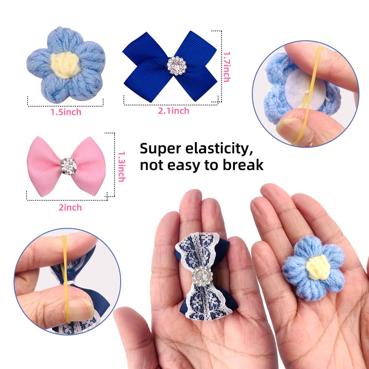 Pai Sence 20Paris(40Pcs) Cute Flowers Small Dog Hair Bows With Rubber Bands For Medium Dogs Boys Girls Faux Pearl Yorkie Topknot