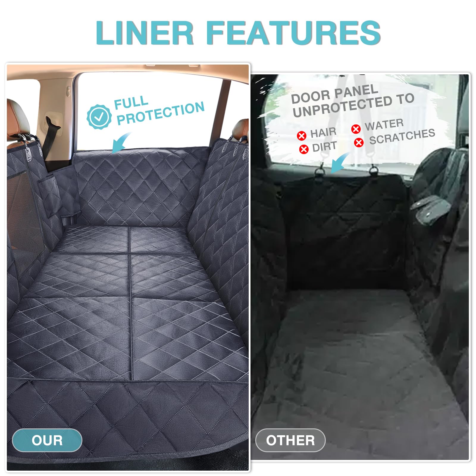 Hard Bottom Dog Seat Cover For Back Seat With Mesh Window & Door Protector + 2 Dog Seat Belts - Heavy Duty Pet Seat Protector Wi