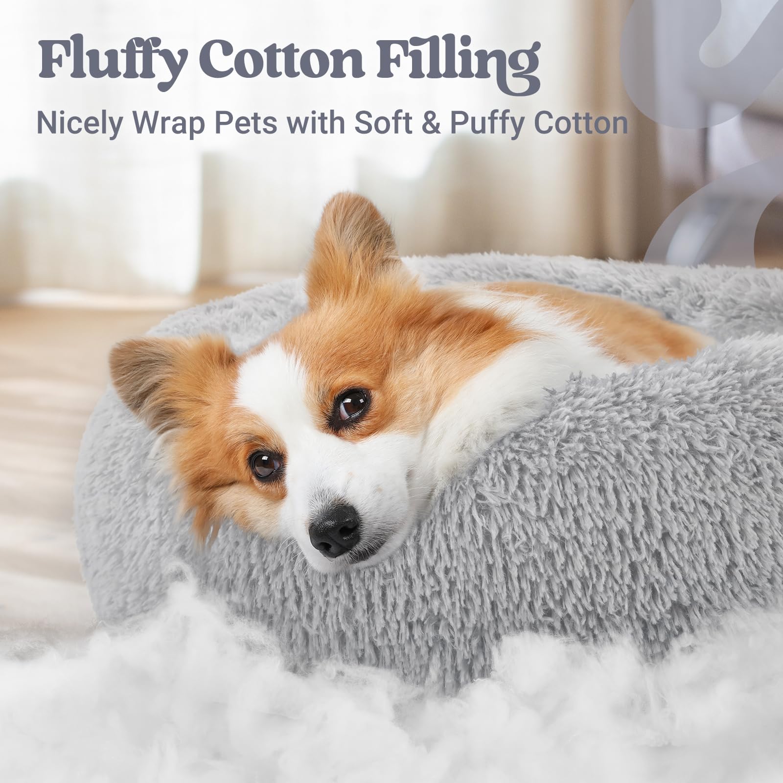 Rabbitgoo Calming Dog Bed For Small Medium, 30 Inches Pet Bed Machine Washable, Non-Slip Round Fluffy Plush Faux Fur Large Cat C