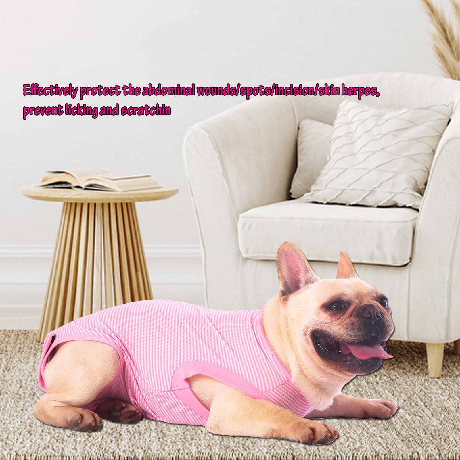 Sychien Dog Recovery Suit Pink Female Spay Surgical Small Shirt, Male Surgery Recovery Suit,Pink-White Striped Xs