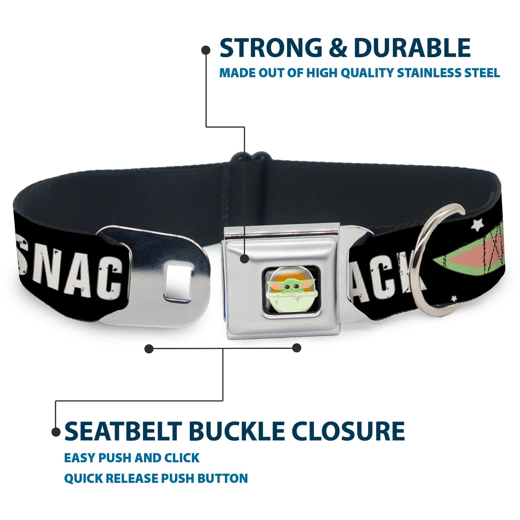 Buckle-Down Dog Collar Seatbelt Buckle Star Wars The Child Chibi Face Protect Attack Snack 16 To 23 Inches 1.5 Inch Wide,Dc-Sb-S