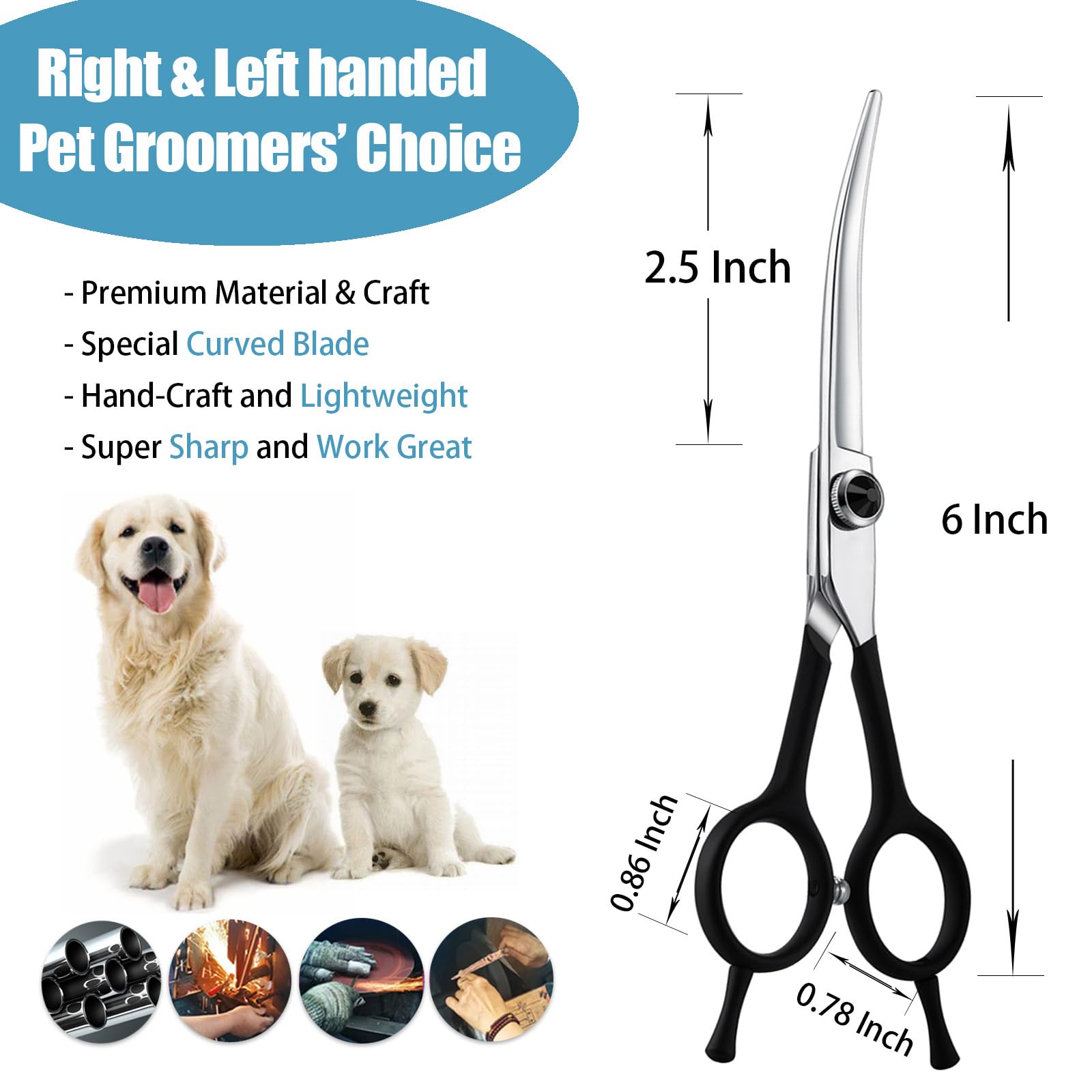 Dragon Creek 6'' Upward Curved Dog Grooming Scissors Shears For Grooming Face And Paws Safety Shears Trimming Cutting Scissors F