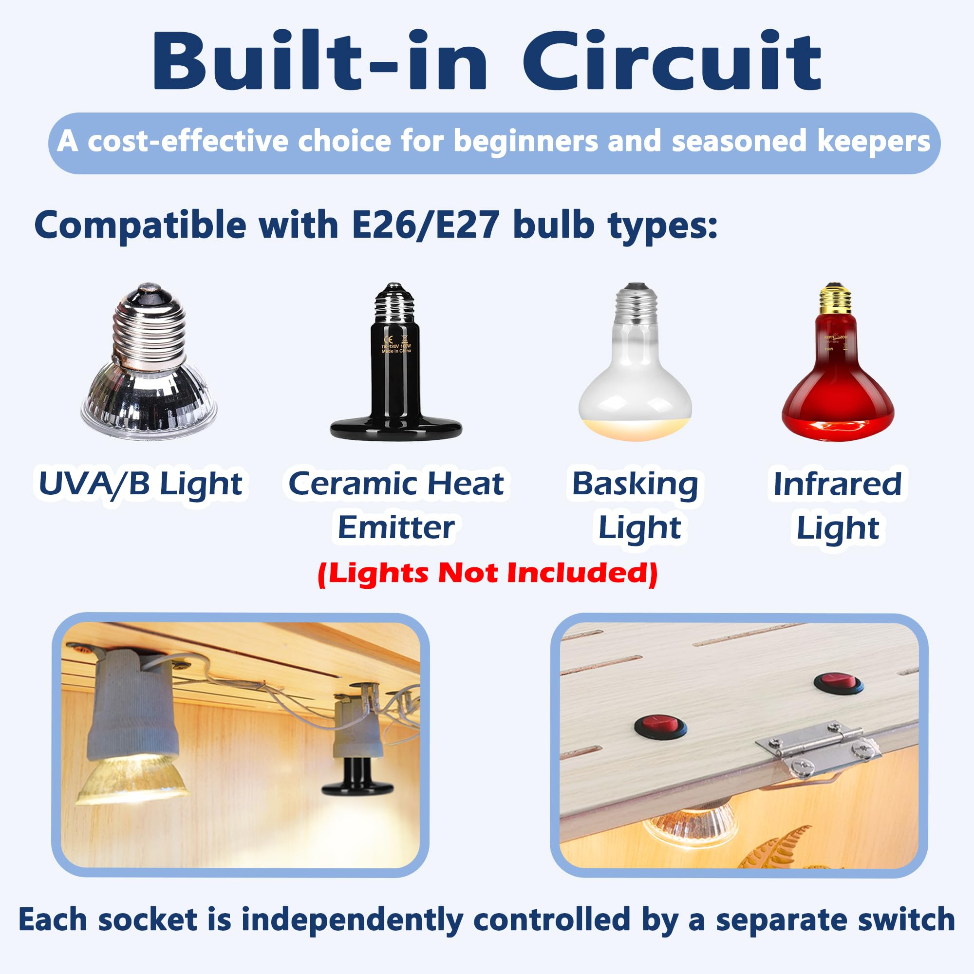 Prolee Bearded Dragon Tank, Reptile Enclosure, Snake Tank, Reptile Terrarium, Built-in Light Fixtures with Switch, (23 Gallon, 2