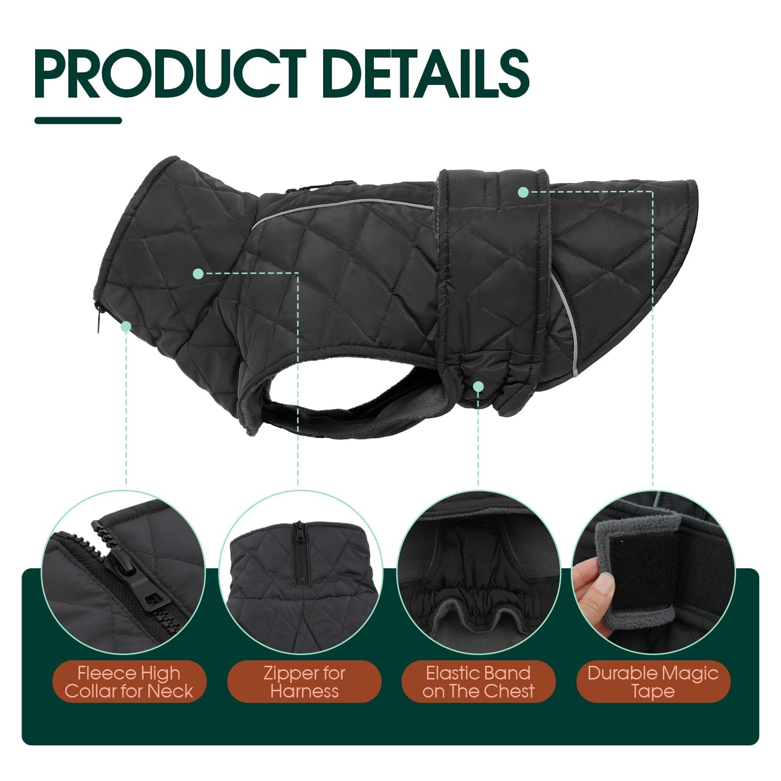 Kuoser Extra Warm Dog Jacket, Windproof Cold Weather Coats for Small Dogs, Fleece Lined Turtleneck Dog Snowsuit, Reflective Adju