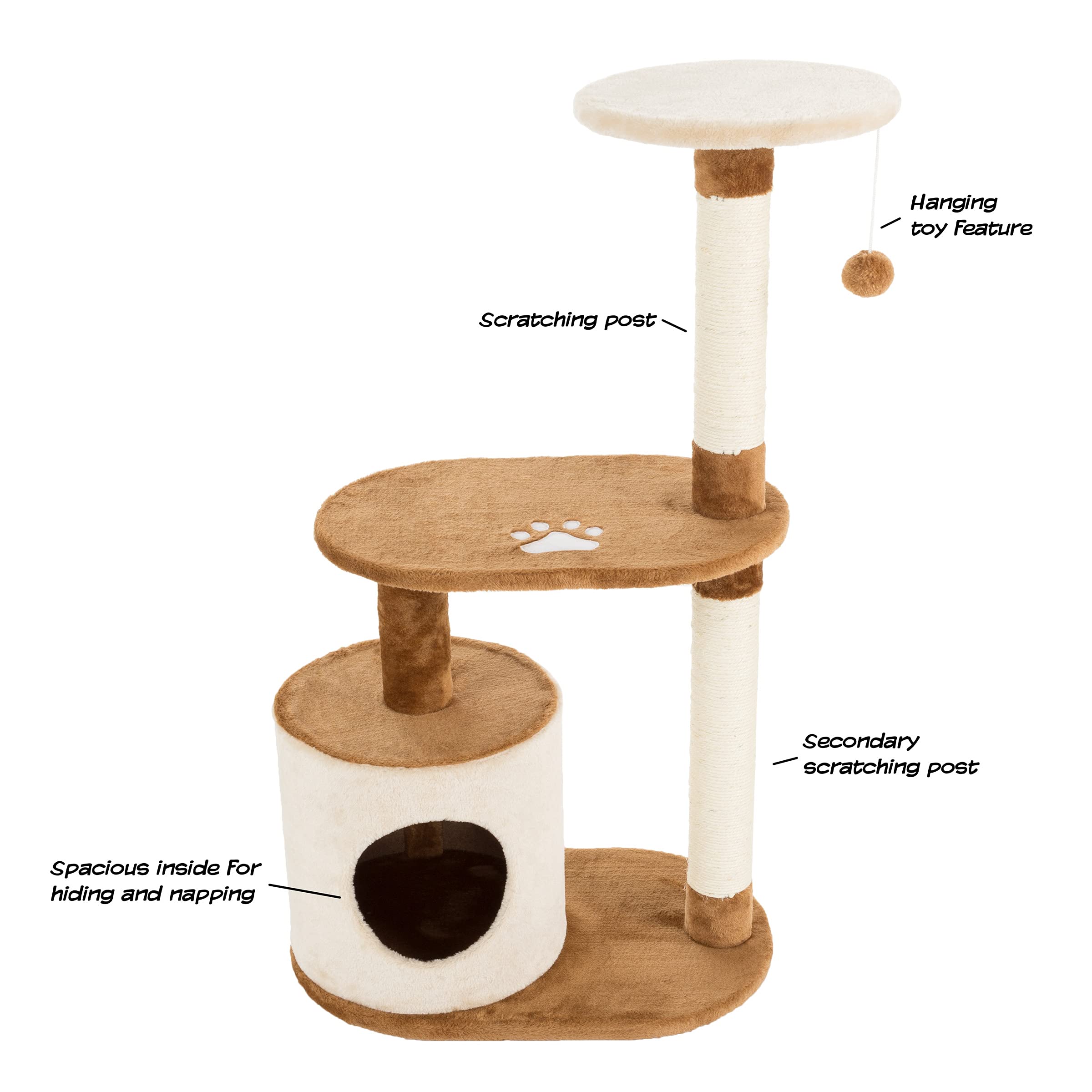 3-Tier Cat Tree - 2 Napping Perches, Kitten Condo, 2 Sisal Rope Scratching Posts, And Hanging Toy - Tower For Indoor Kitties By