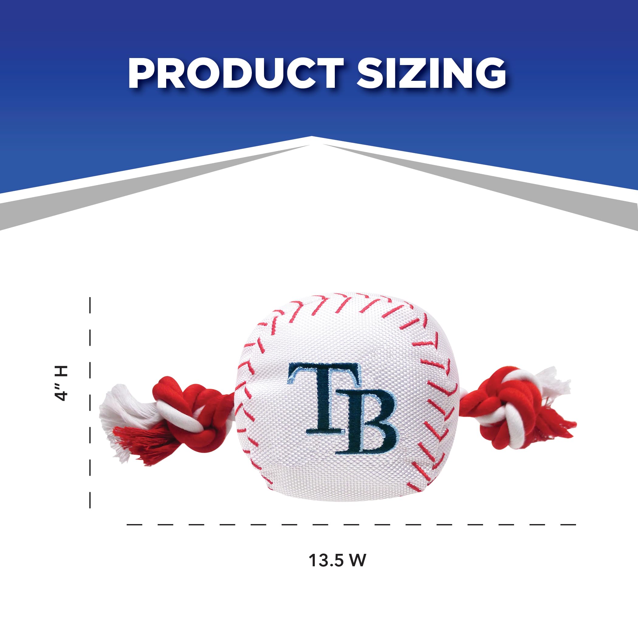 Mlb Tampa Bay Rays Baseball Rope Toy For Dogs & Cats. Tough Nylon, Sporty Baseball Design, Heavy-Duty Ropes With Inner Squeaker