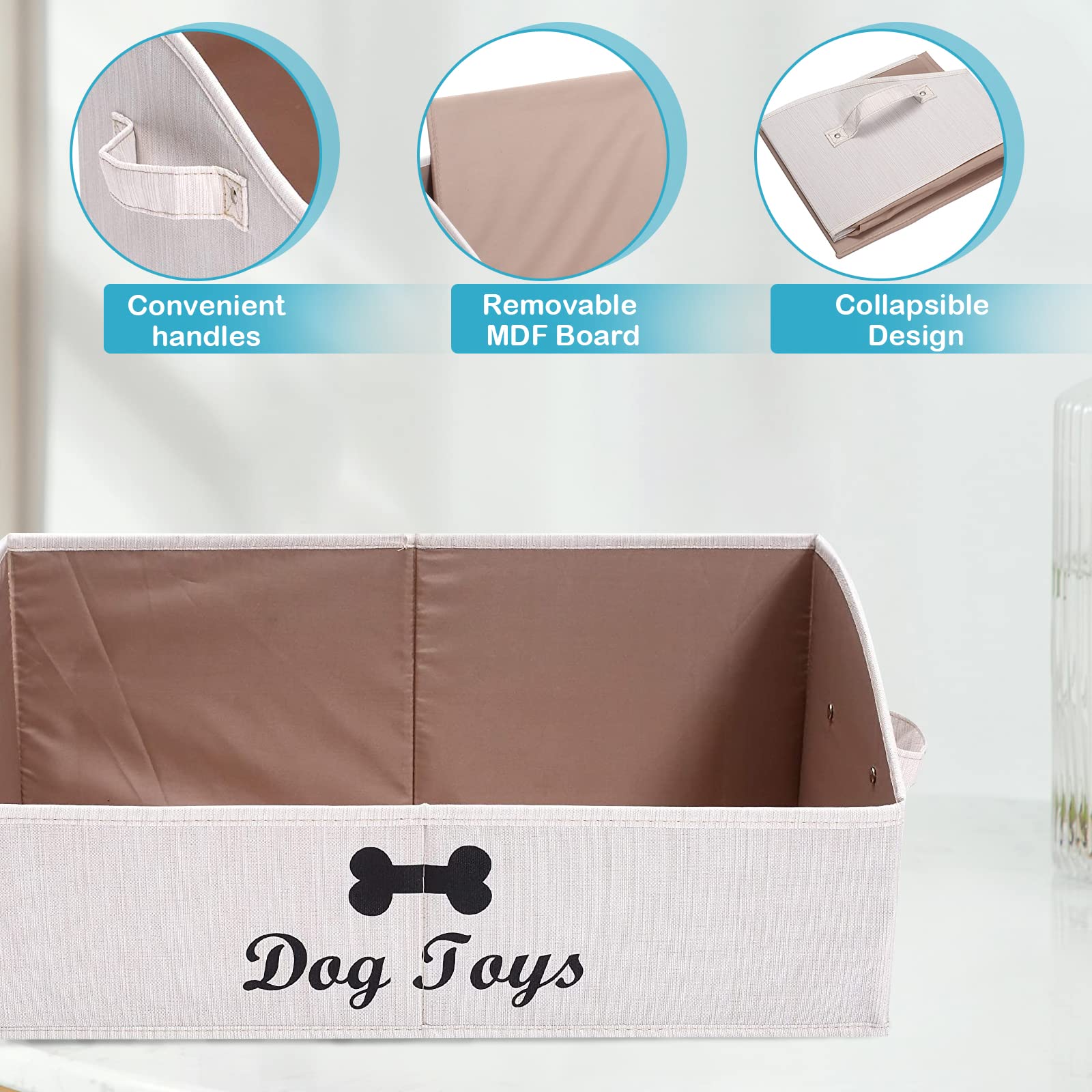 Brabtod Linen-Cotton Blend Dog Toy Basket And Dog Toy Box, Dog Toy Basket Storage - Perfect For Organizing Pet Toys, Blankets, L
