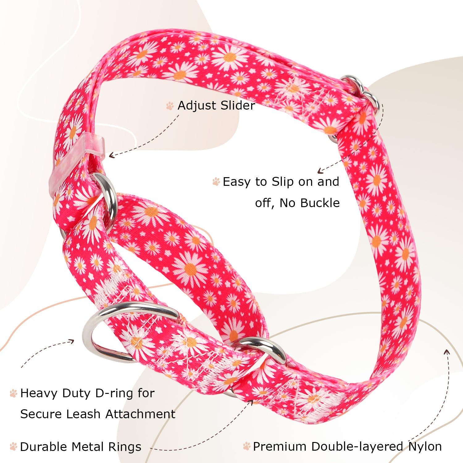Martingale Collar For Dogs With Red Daisy Flowers, Martingale Collar For Girl Female Dogs Large Medium And Small, Adjustable Pre