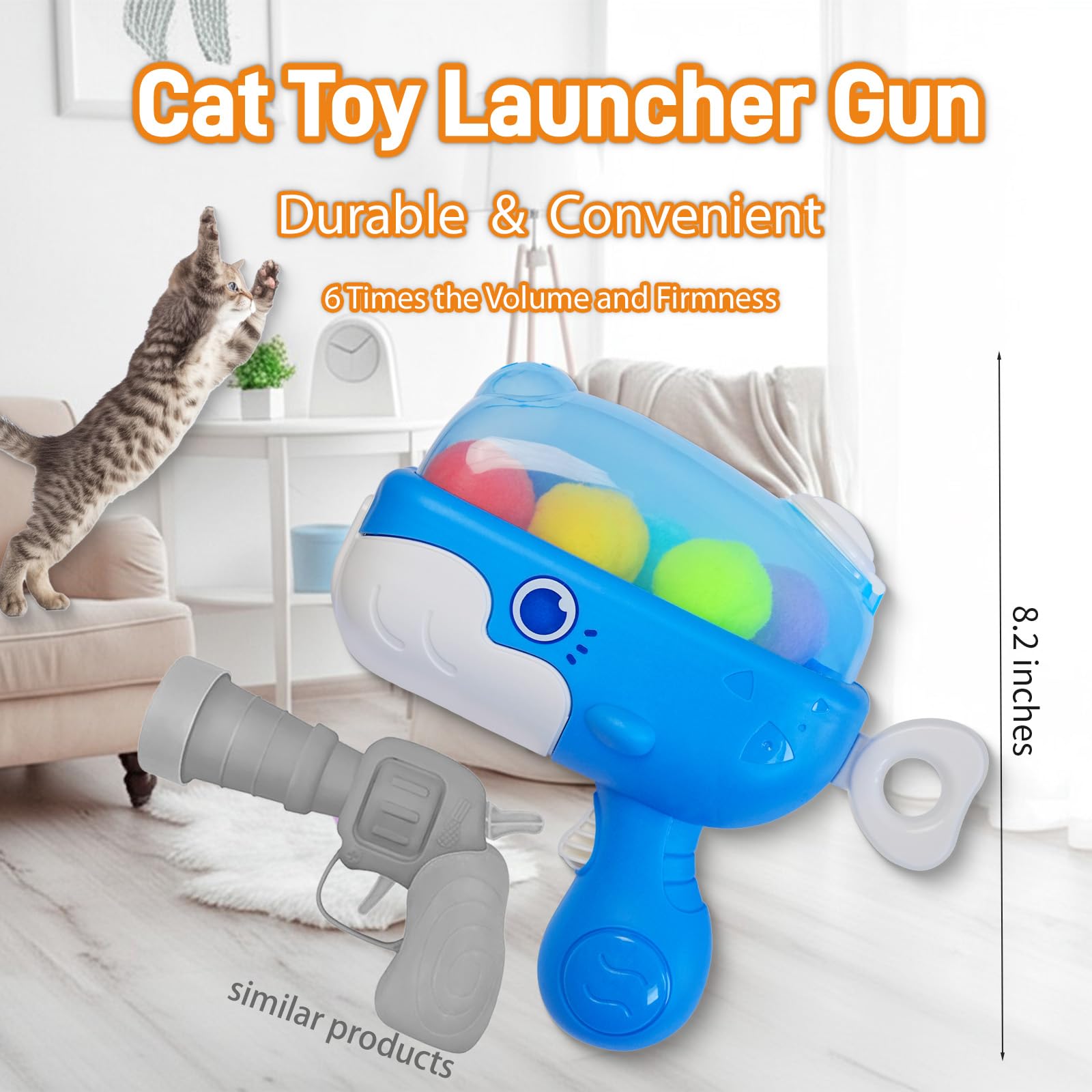 Momomeo 49Pcs Cat Ball Toy Launcher Gun, Cat Ball Fetch Toys, 40 Pcs Larger Silent Plush Pom Pom Balls With 1 Toy Launcher Gun F