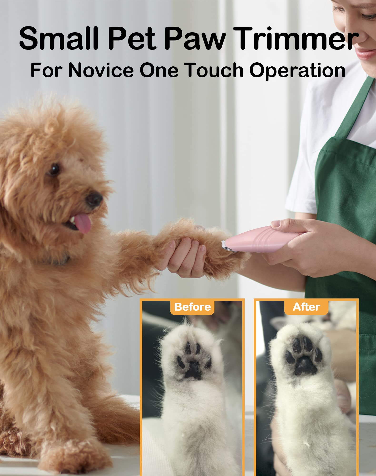 Leyoufu Dog Paw Trimmer For Grooming, Cordless Electric Small Pet Grooming Clippers Hair Trimmer For Dogs Cats, Low Noise For Trimming Pet'S Hair Around Paws, Eyes, Ears, Face, Rump (Pink)