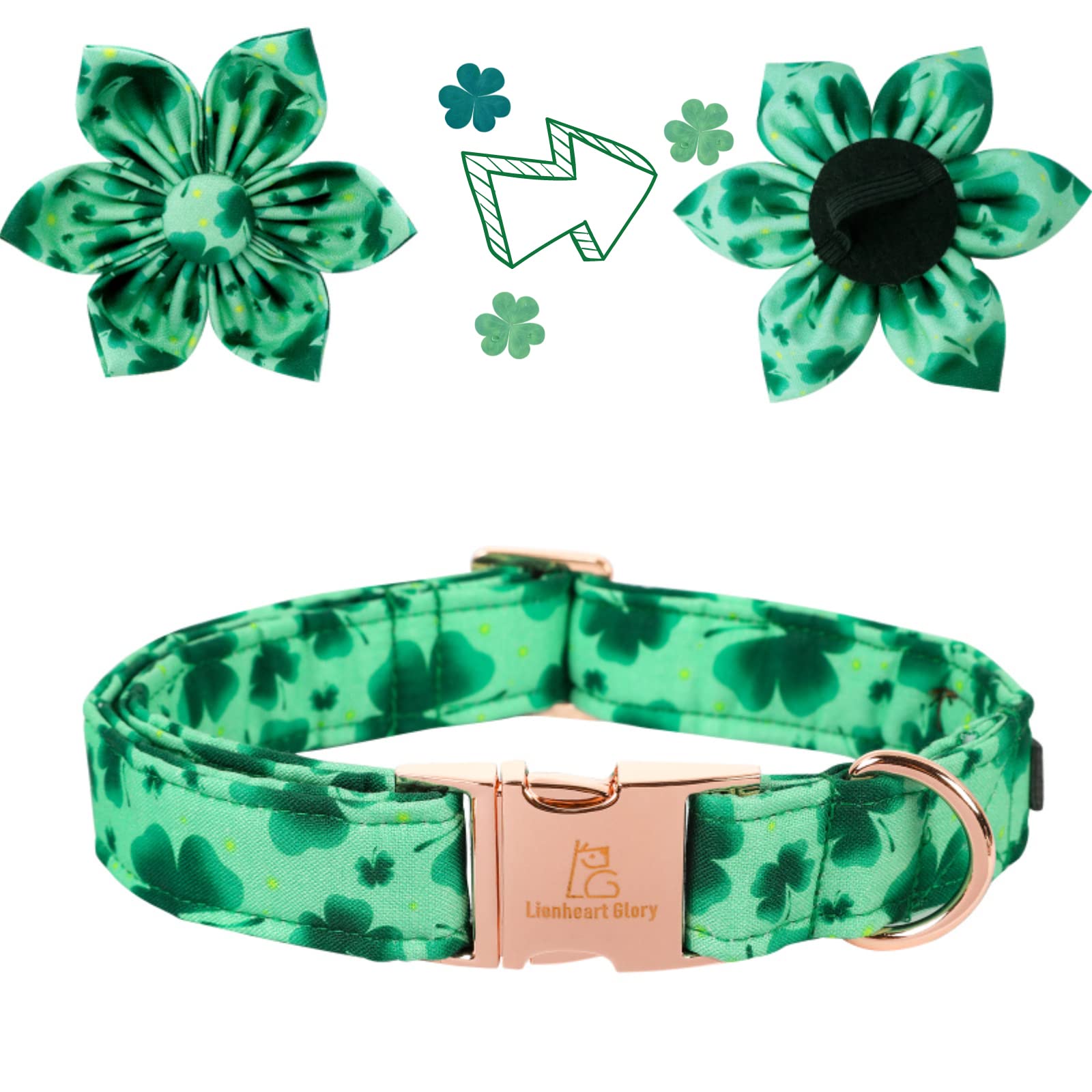 Lionheart Glory St. Patrick'S Day Dog Collar, Dog Collar With Flower, Cute Floral Pattern Pet Collar Adjustable Dog Collar For L