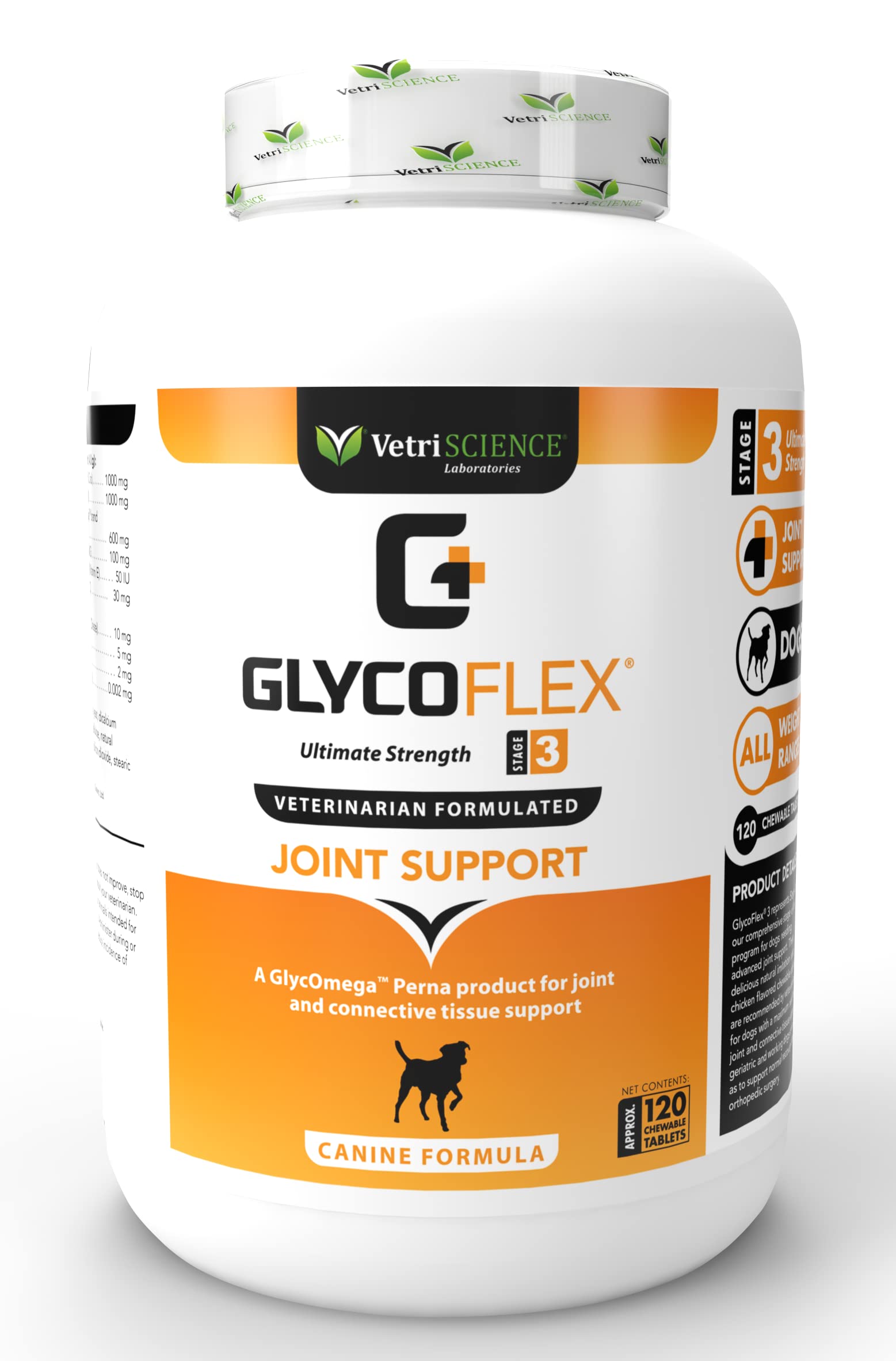 VETRISCIENCE Glycoflex 3 Maximum Strength Hip & Joint Support for Dogs - Glucosamine, DMG, MSM & Green Lipped Mussel - Great Tas