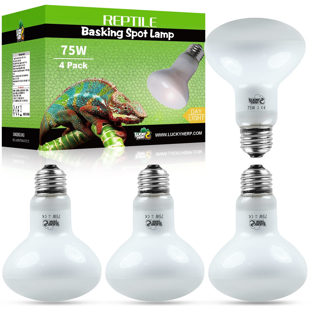 LUCKY HERP 4 Pack 50W Reptile Heat Lamp Bulb (2nd Gen), Amphibian Basking Light Bulb, Reptile Daylight Bulb for Turtle, Bearded 