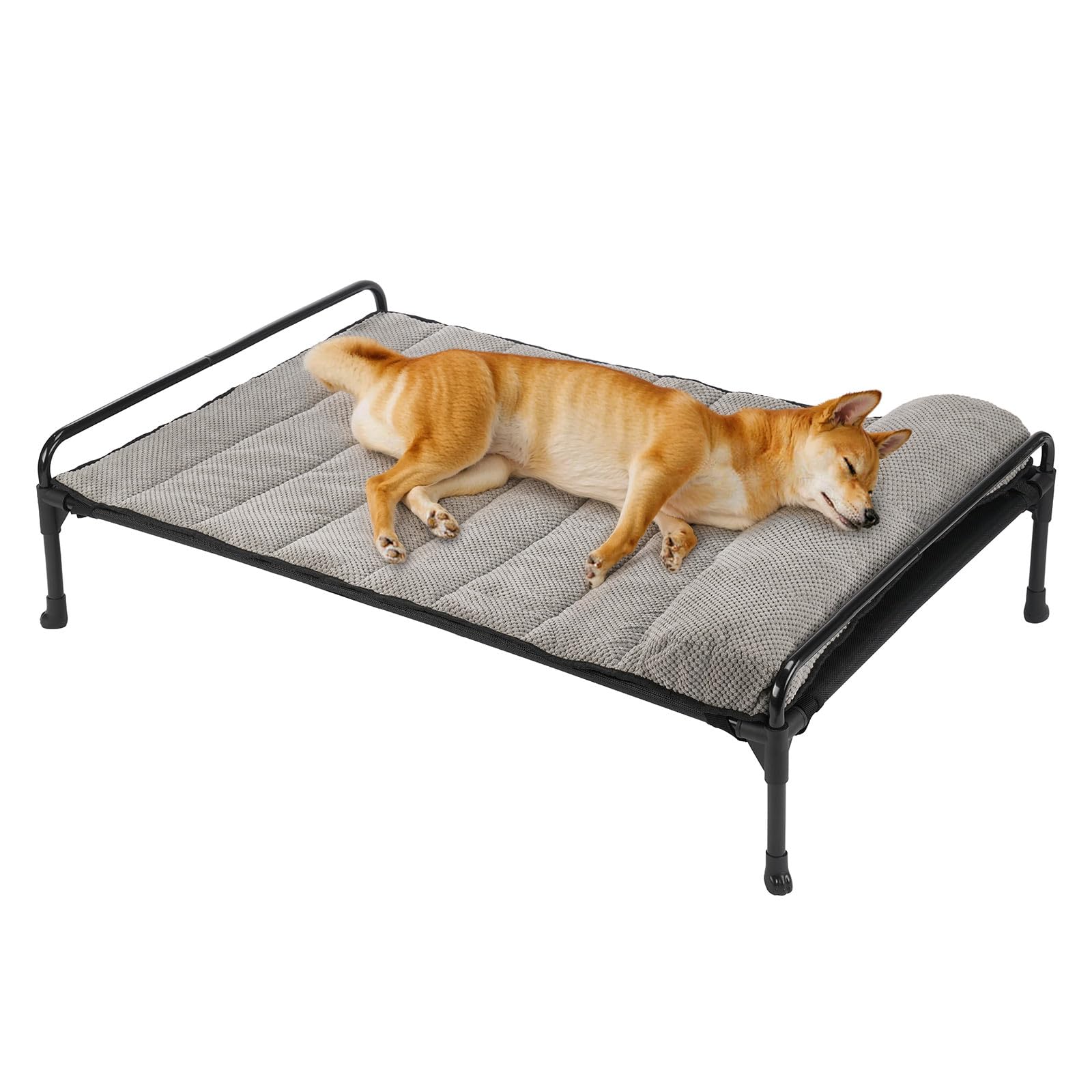 Veehoo Elevated Raised Dog Bed+Removable Padded Bolster-Cooling Outdoor Indoor Dog Cot Bed with Railing for Large Sized Dogs, Pe