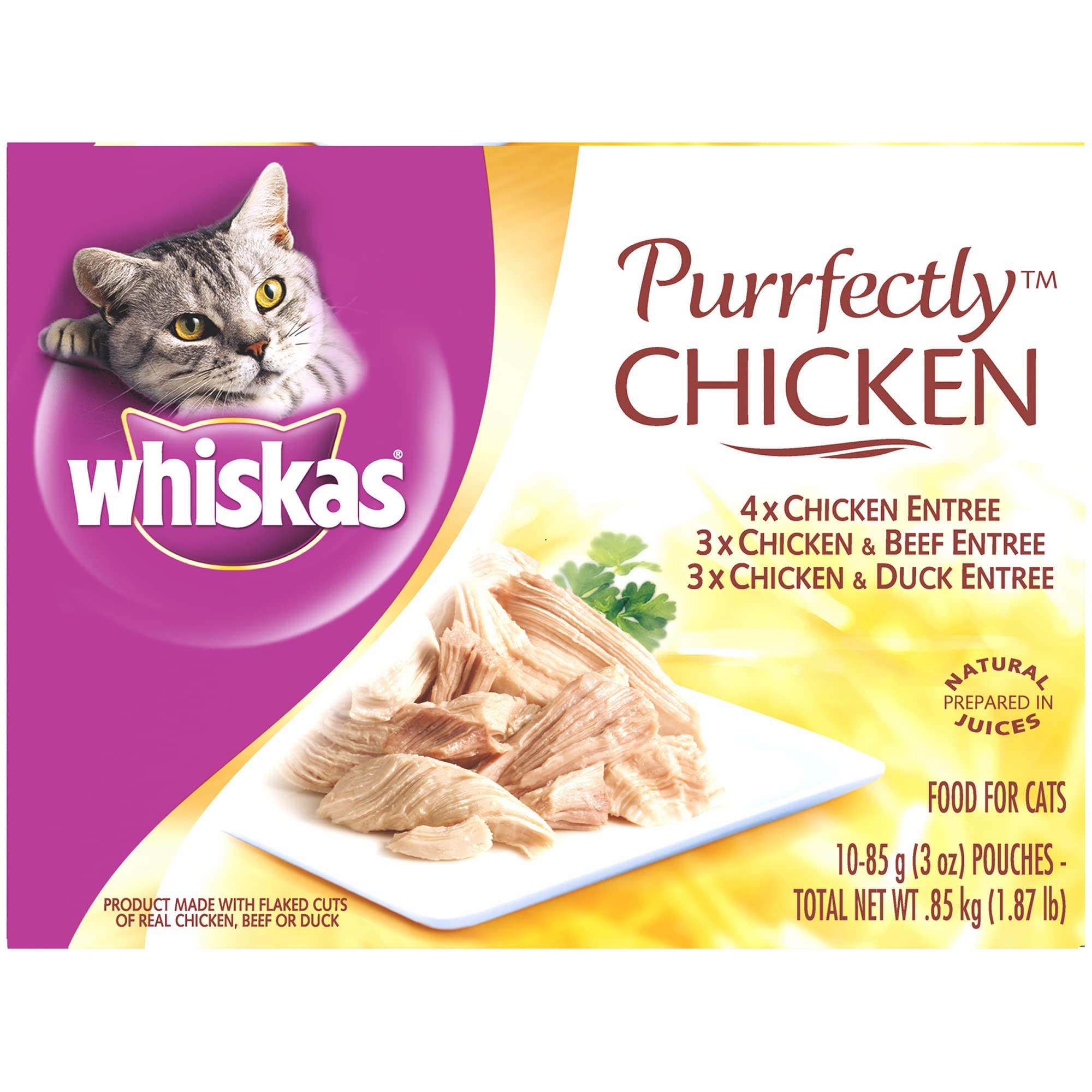 WHISKAS PURRFECTLY Chicken Variety Pack Wet Adult Cat Food 3 Ounces (Four 10-Count Boxes)