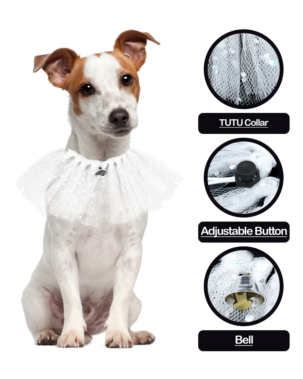Pet Show Dog Wedding Tutu Collar With Bell Drawstring Tutu Necklace For Small Dogs Cats Adjustable Scarf White Sequin Pets Costu