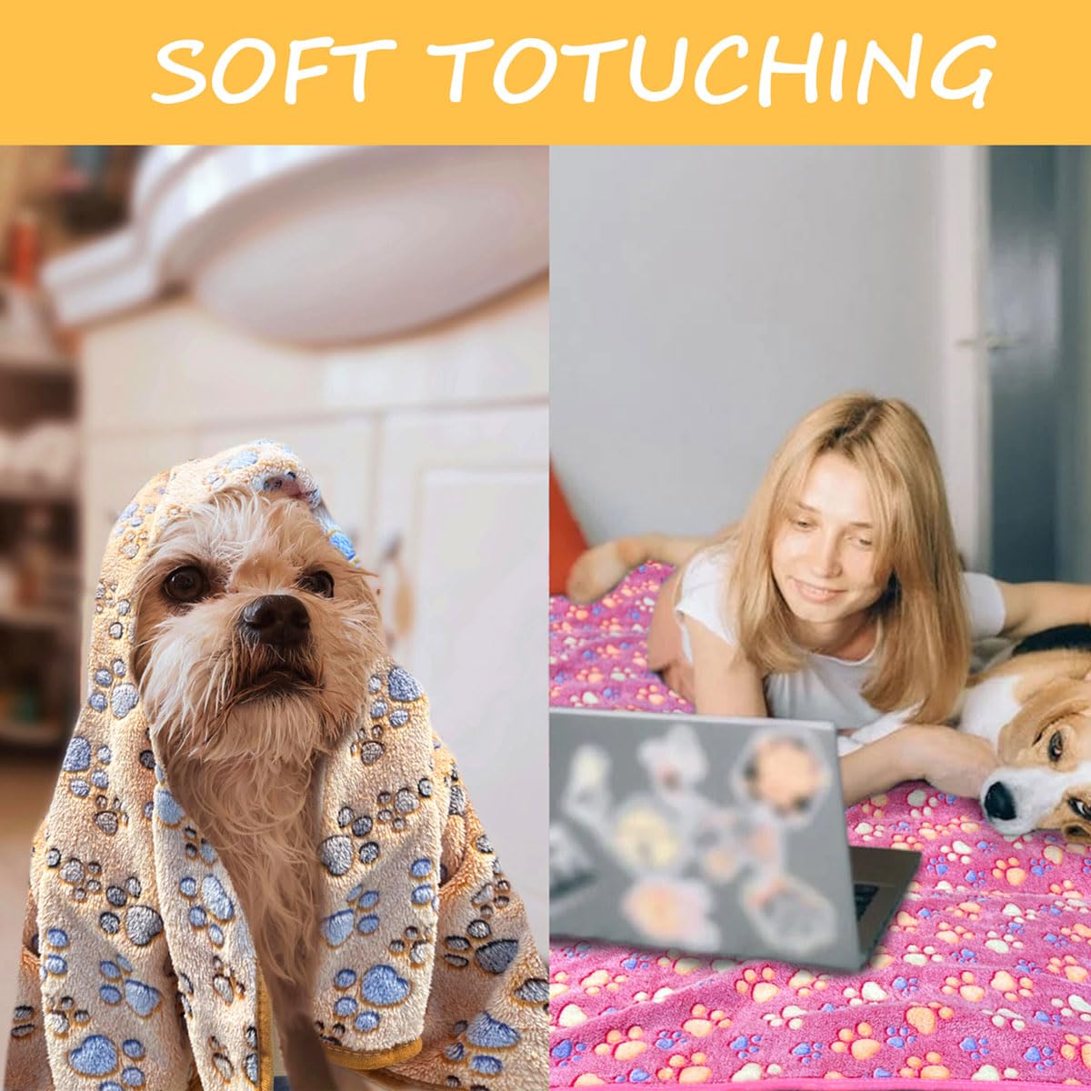 Multifunctional Flannel Dog Blanket - 3 Pack Medium Dog Blankets, Super Soft, 30 X 20 Inch, Cute Claw Pattern