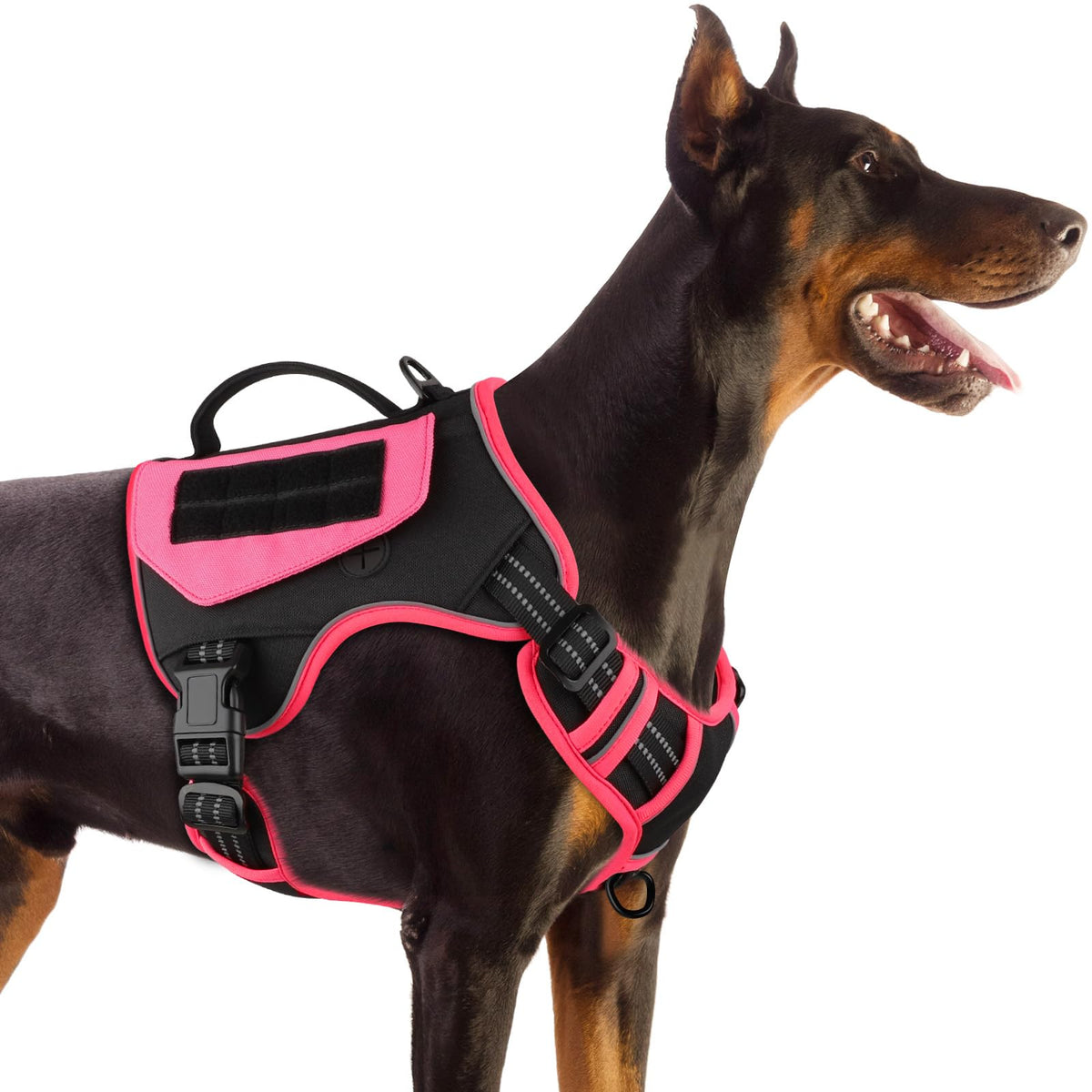 Wingoin Tactical Dog Harness For Small Dogs, No Pull Harness With Handle Pockets Poop Bag, Reflective Dog Vest, Military Service Heavy Duty Big Dog Harness For Walking Hiking Training, Black Pink, S