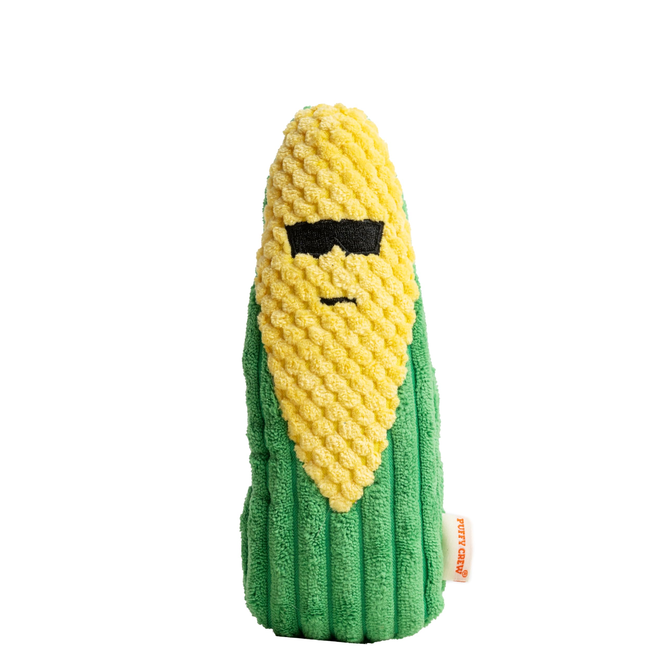 Puffy Crew Squeaky Dog Plush Toy, Bite_Stick Collection, 8'', For Small And Medium Dogs (Corn)