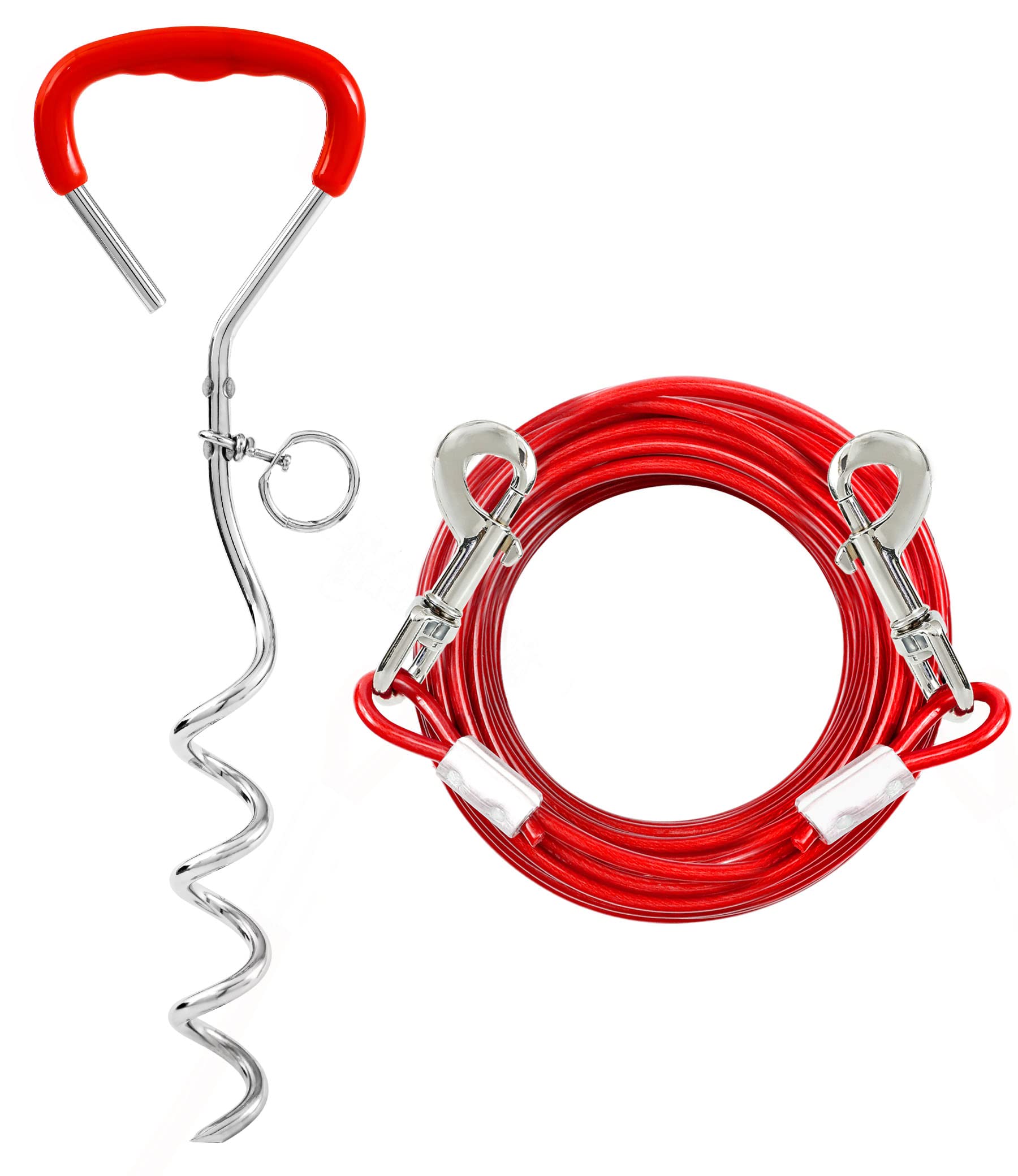 Dog Tie Out Stake And Dog Run Cable, 20Ft Long Dog Lead With Dog Yard Stake, Dog Chains 20Ft For Outside, Dog Yard Leash And Stake For Camping & Beach, Dog Tie Out Tether For Medium Large Dogs