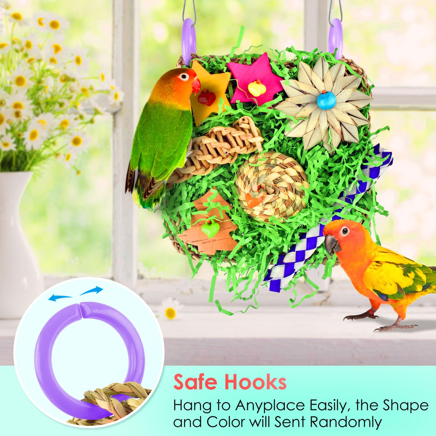 Katumo Bird Toys, Conure Toys Parakeet Grass Mat Toy Parrot Foraging Shredding Entertainments For Cockatiel Conure Lovebird Para