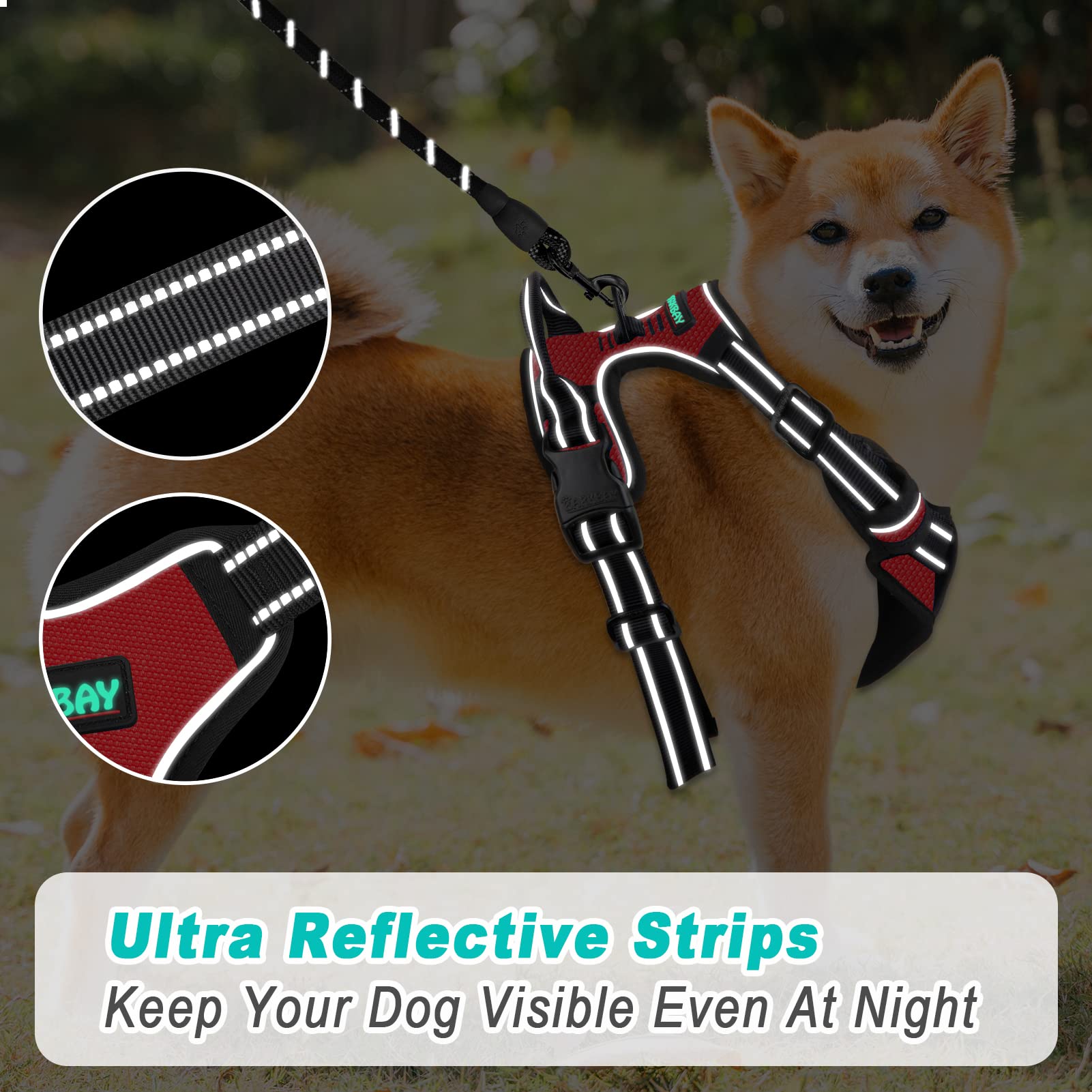 Barkbay No Pull Dog Harness Large Step In Reflective Dog Harness With Front Clip And Easy Control Handle For Walking Training Running(Red,L)