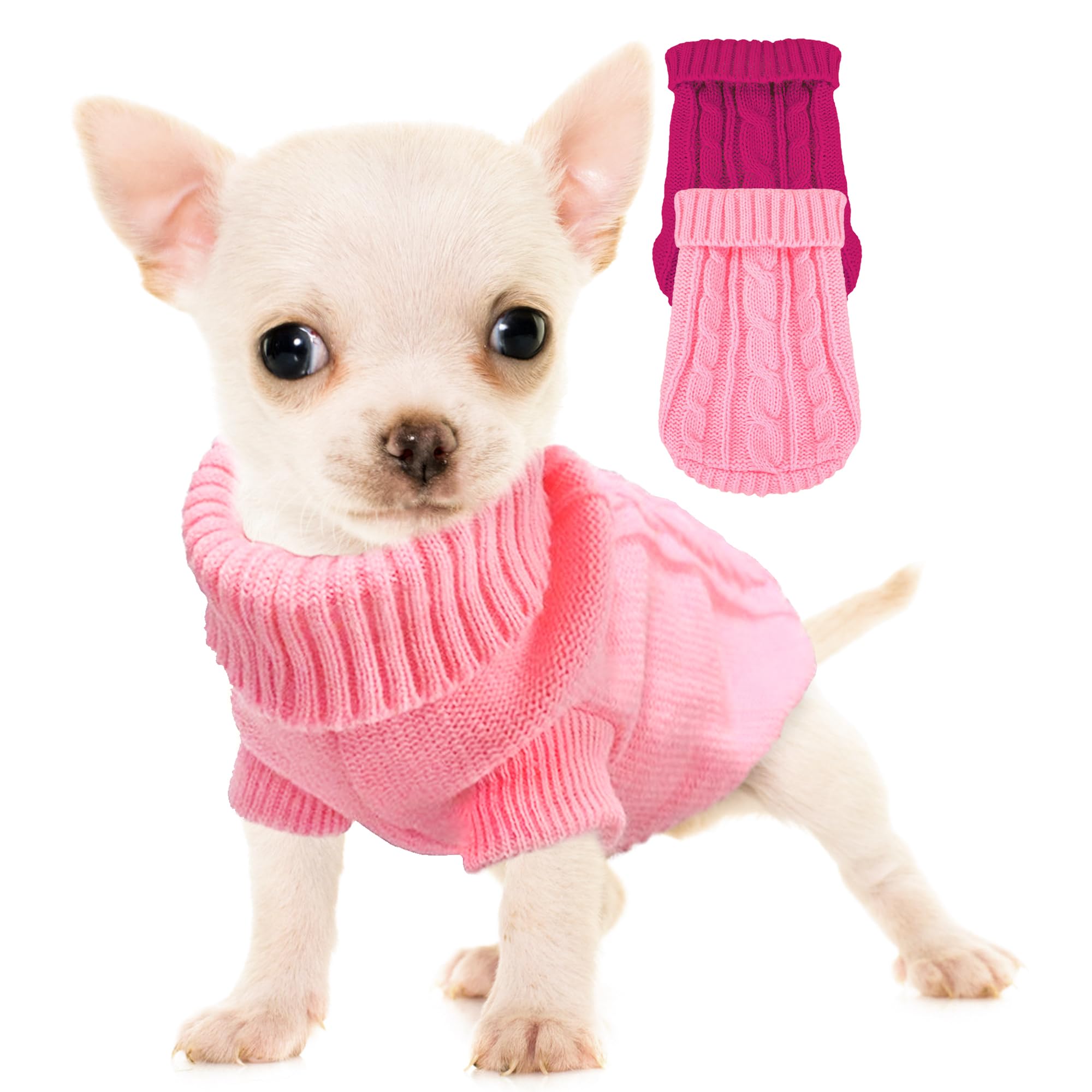 Kallfir'S Cutie Xxs Dog Sweater, 2 Pieces Turtleneck Knitted Chihuahua Sweater Yorkie Teacup Dog Clothes Small Dogs Girl Winter 